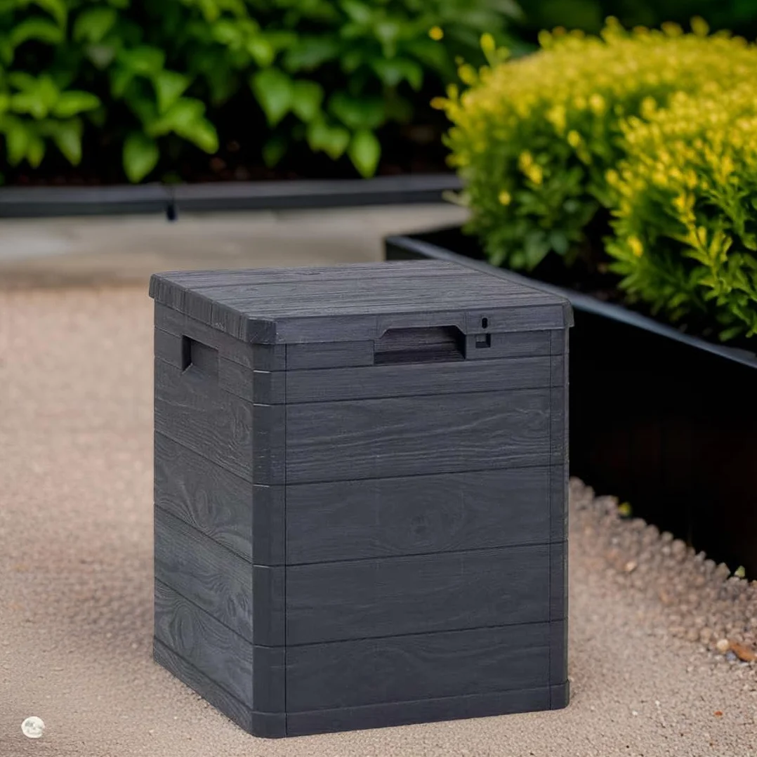 MA MAISON Bauletto Multibox da Giardino 90 Litri Effetto Simil Legno Contenitore Stoccaggio in Resina Antracite 42,5x44x50h cm da Esterno da Interno Resistente ai Raggi Uv - Made in Italy