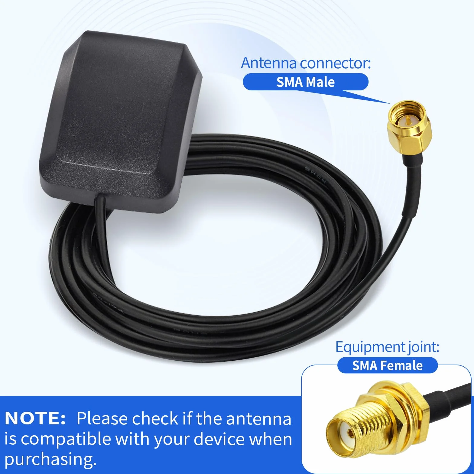 Superbat Antenna GPS Attiva Impermeabile Magnetica 3m RG174 SMA Maschio