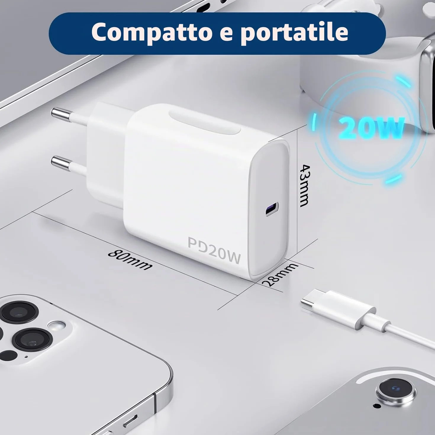 Ładowarka 20W USB-C 2 szt. z kablem 2x2m do Samsung Galaxy iPhone 17 16 15 Plus Pro Max iPad Huawei Xiaomi Oppo - Szybkie ładowanie