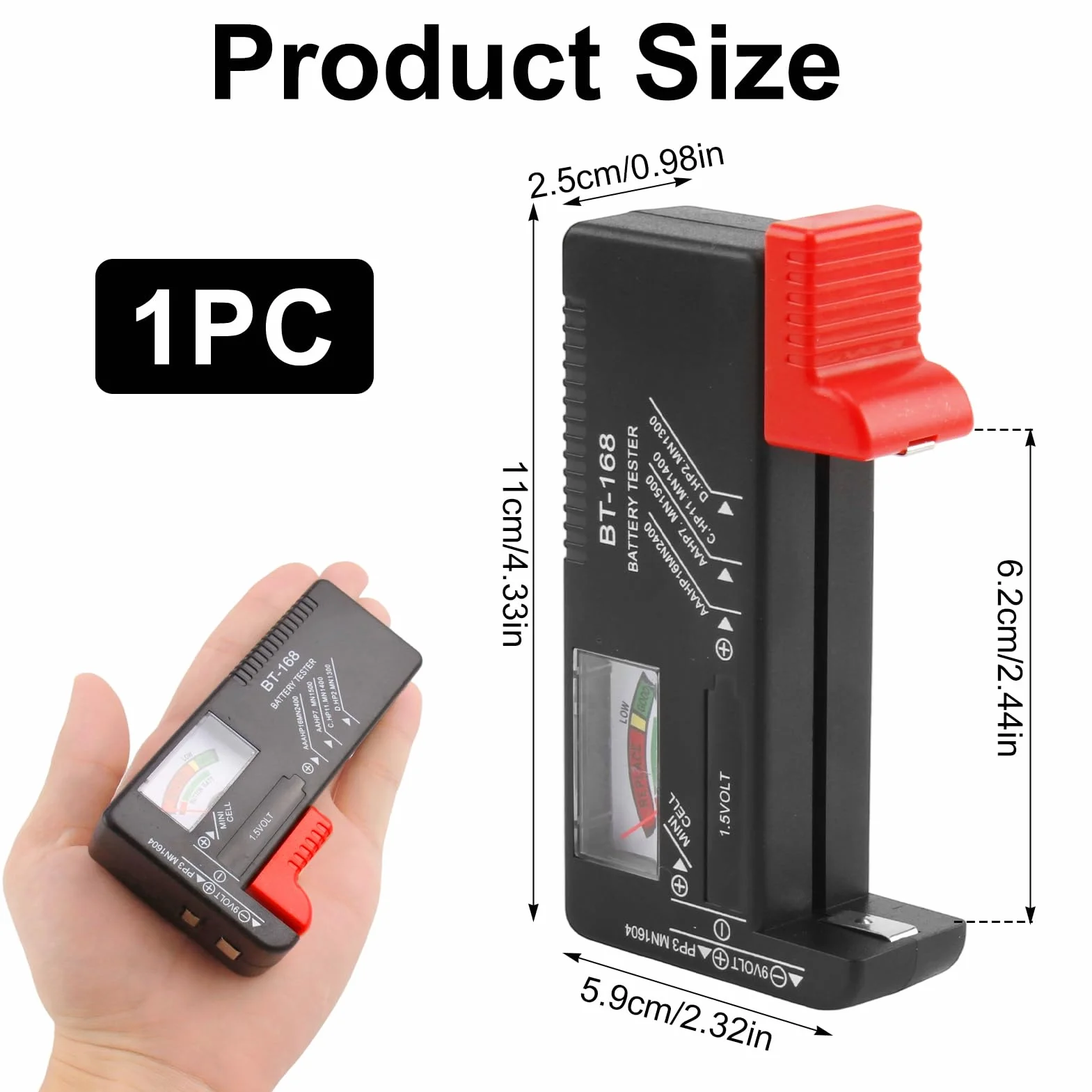 Tester Batteria Universale Misuratore Preciso Per AA AAA C D 9V Pile Bottone 1,5V Controllo Carica