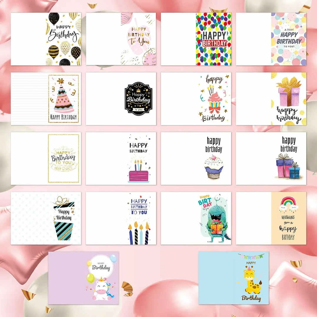 Biglietti Auguri Compleanno Premium 18 Pezzi con Buste e Adesivi