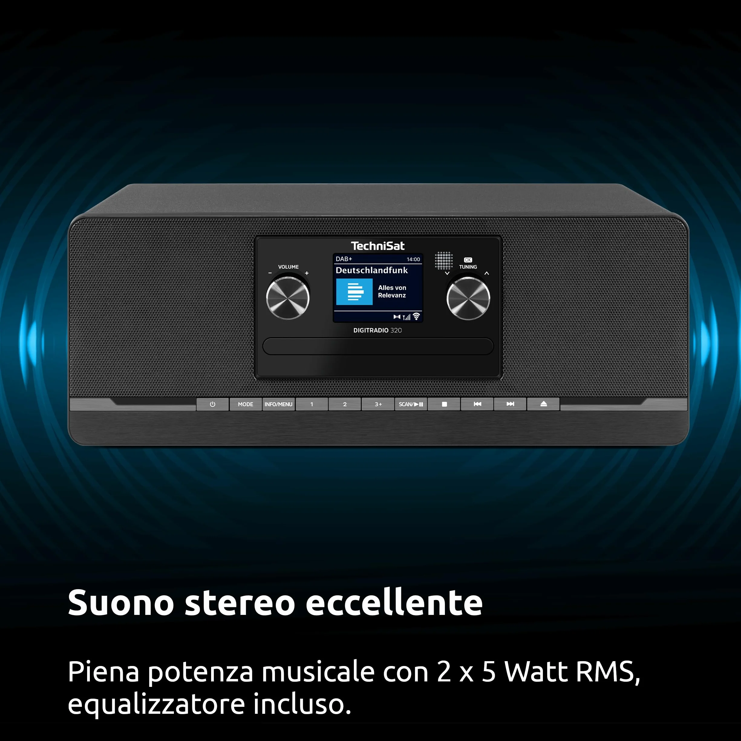 TechniSat DIGITRADIO 320 Radio digitale DAB+ FM CD Bluetooth USB 2×5W RMS TFT