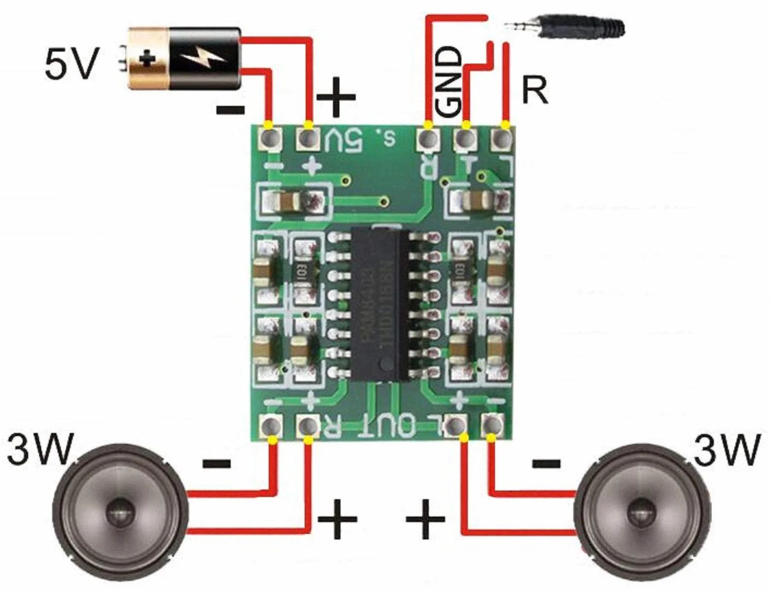 PAM8403 Audio Module Class-D Digital Amplifier Board 2.5 to 5V USB Power