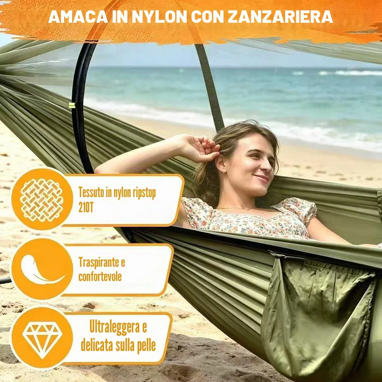 Amaca da Campeggio con Zanzariera 270x140cm Ultraleggera Nylon Capacità 300kg Portatile con Borsa