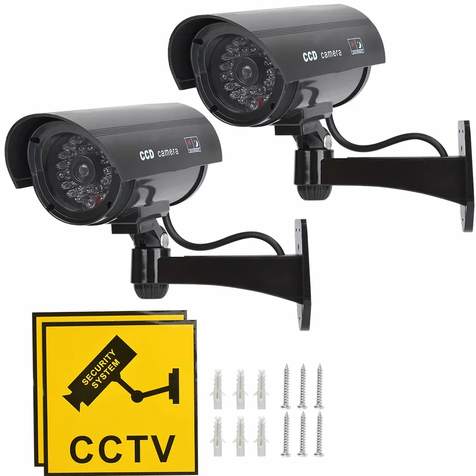 Telecamera Finta da Esterno 2 Pezzi con LED, Telecamere Finte per Esterni e Interni