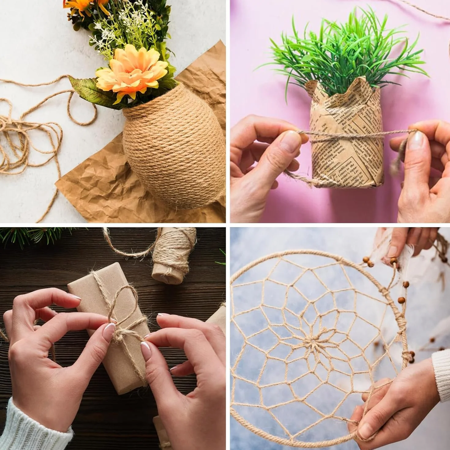300m×3mm Spago corda di iuta, spago per decorazioni, realizzata in fibra naturale, la sua resistenza allo strappo la rende ideale per la decorazione del giardino e l'imballaggio decorativo