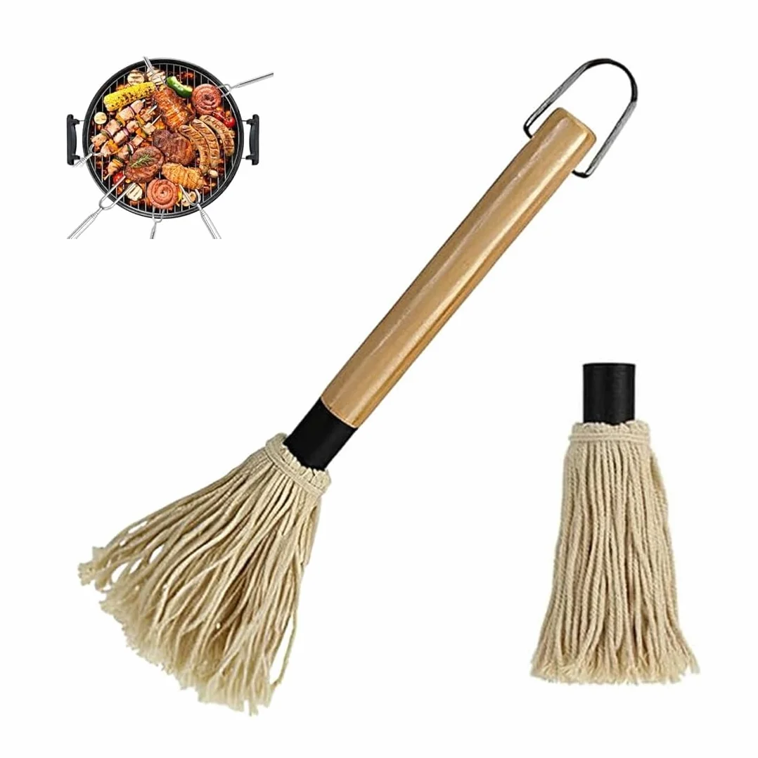 Spazzola da cucina 2 pezzi, Testine di ricambio extra, Professionale, Accessori per barbecue, Mocio in legno per salse e marinate, Spazzola da cucina, Spazzola da cucina in silicone