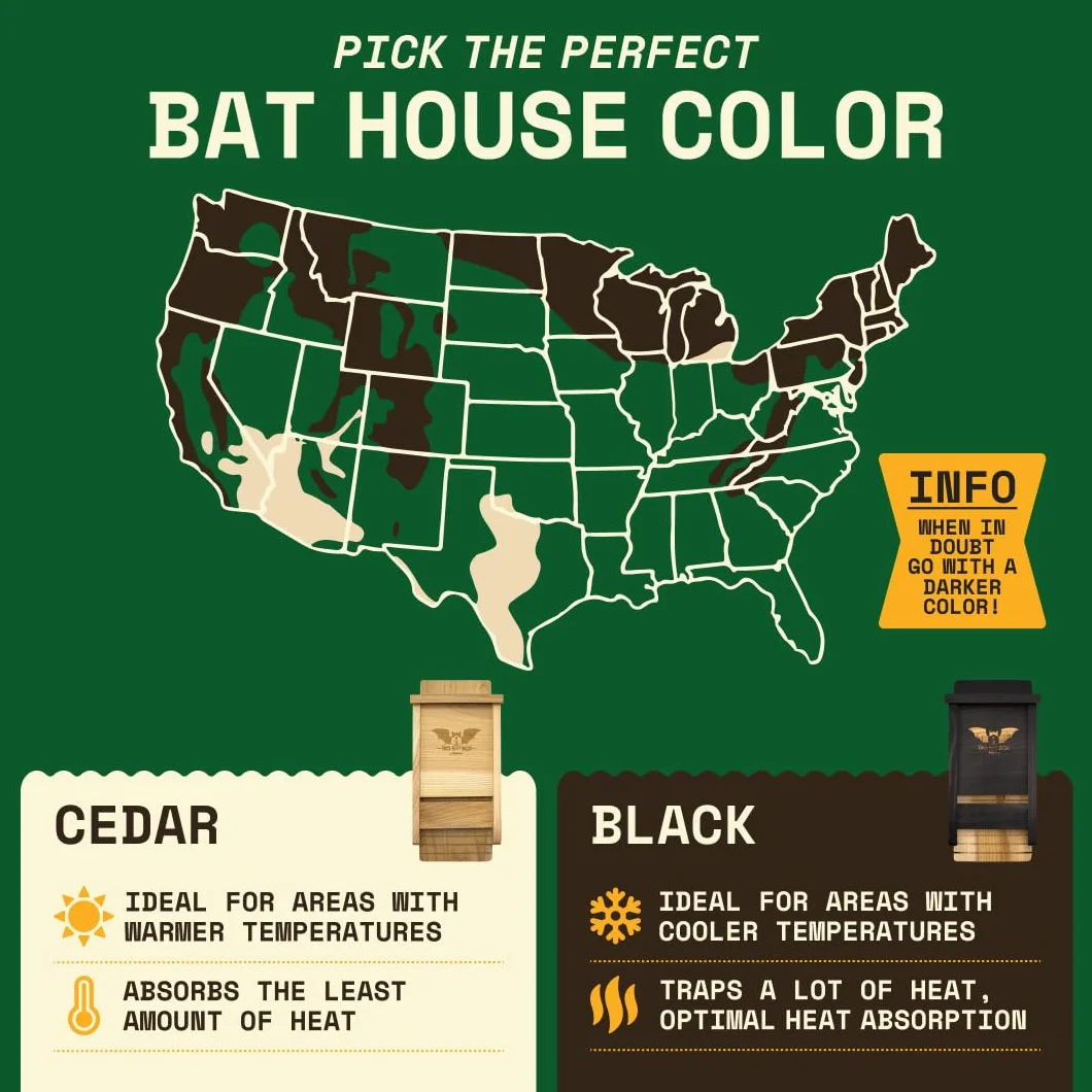 Wildyard Bat House For Outdoors - Casa Nera per Pipistrelli all'Aperto - Bat Box Senza Vernice all'Interno