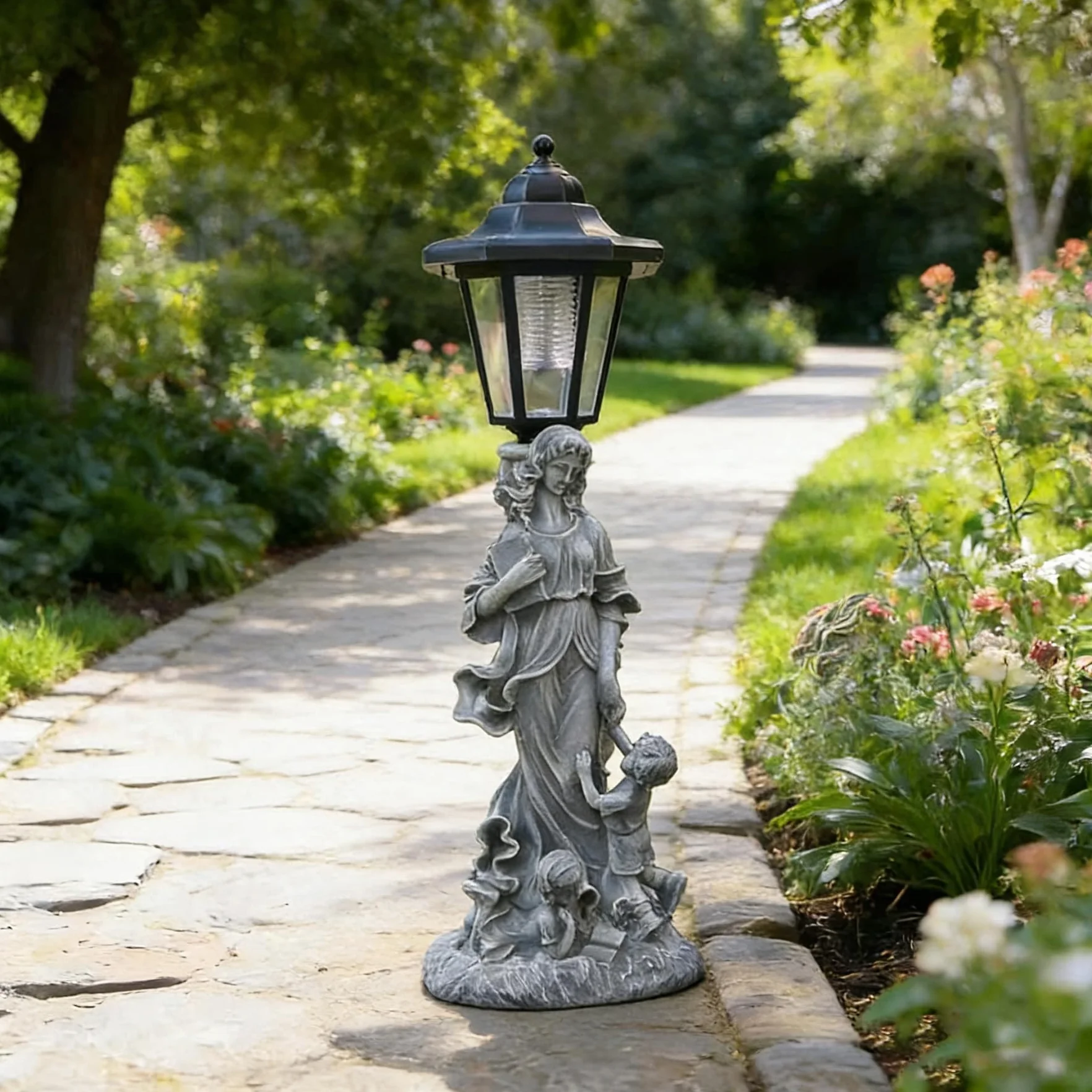Statuette da giardino a energia solare con lanterna solare, statue da giardino, decorazione da giardino, balcone, cortile, prato (M)