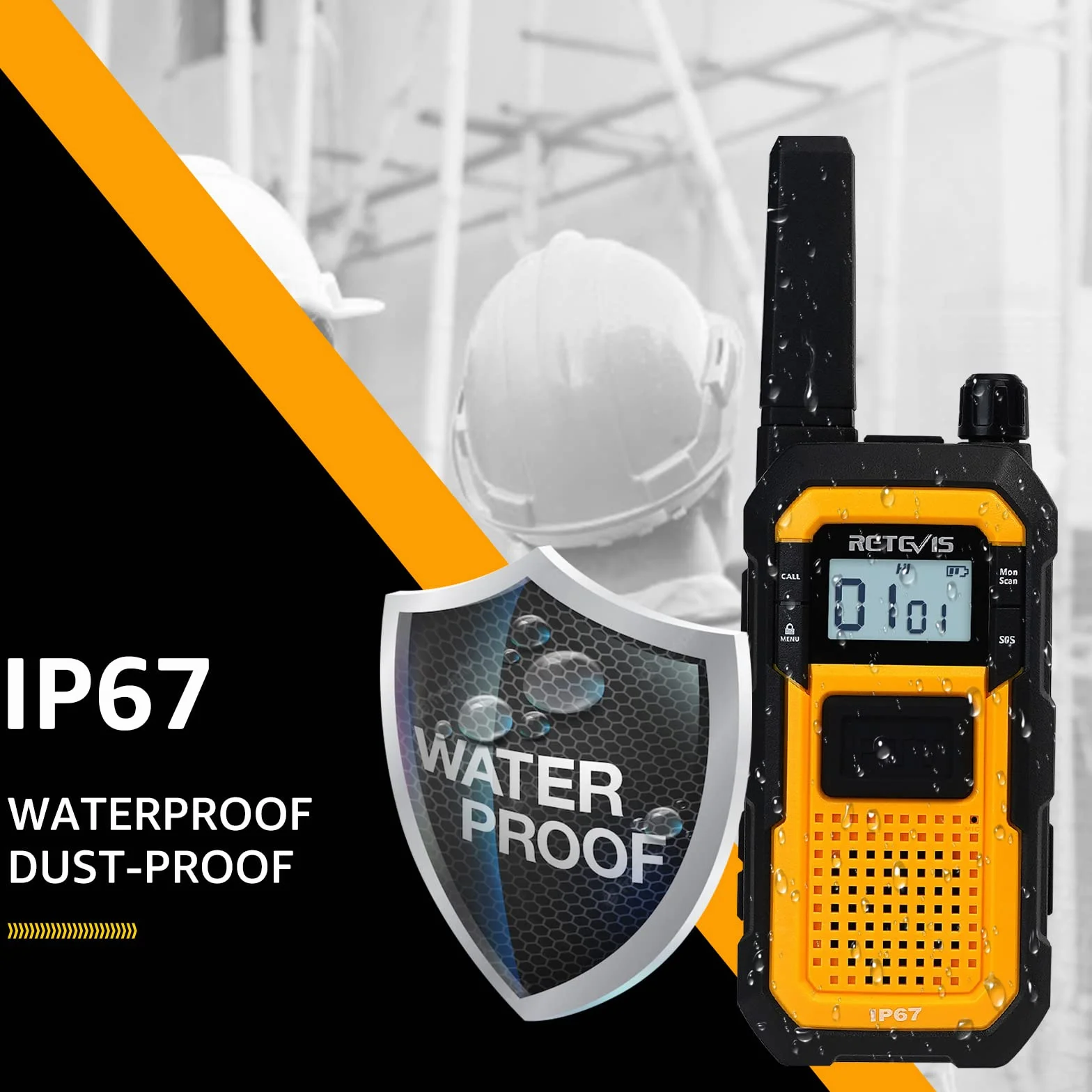 Retevis RB648 Walkie Talkie Robusto, Radio Bidirezionale Impermeabile IP67, 2000mAh Ricaricabile, Doppio PTT, 4 Pezzi Giallo