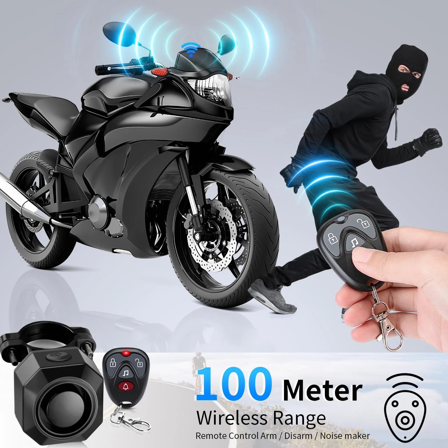 WSDCAM Alarm USB ricaricabile per bicicletta 110 dB regolabile senza fili anti-Theft sensore di movimento auto