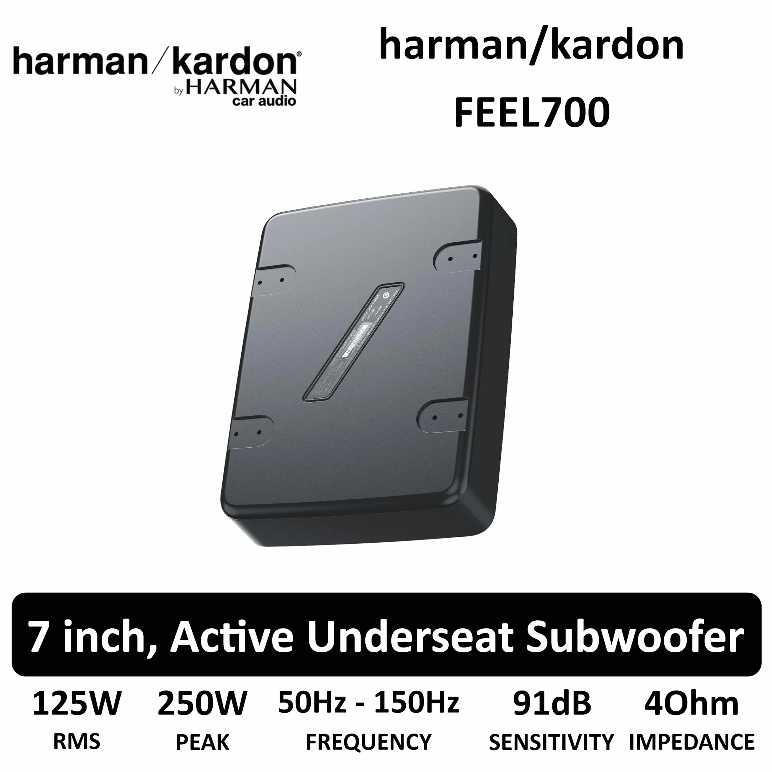 Harman Kardon Feel 700 Subwoofer Auto Attivo Sottosedile, Mini Bass Box Amplificato, Bassi Profondi, Design Slim Ultra Compatto