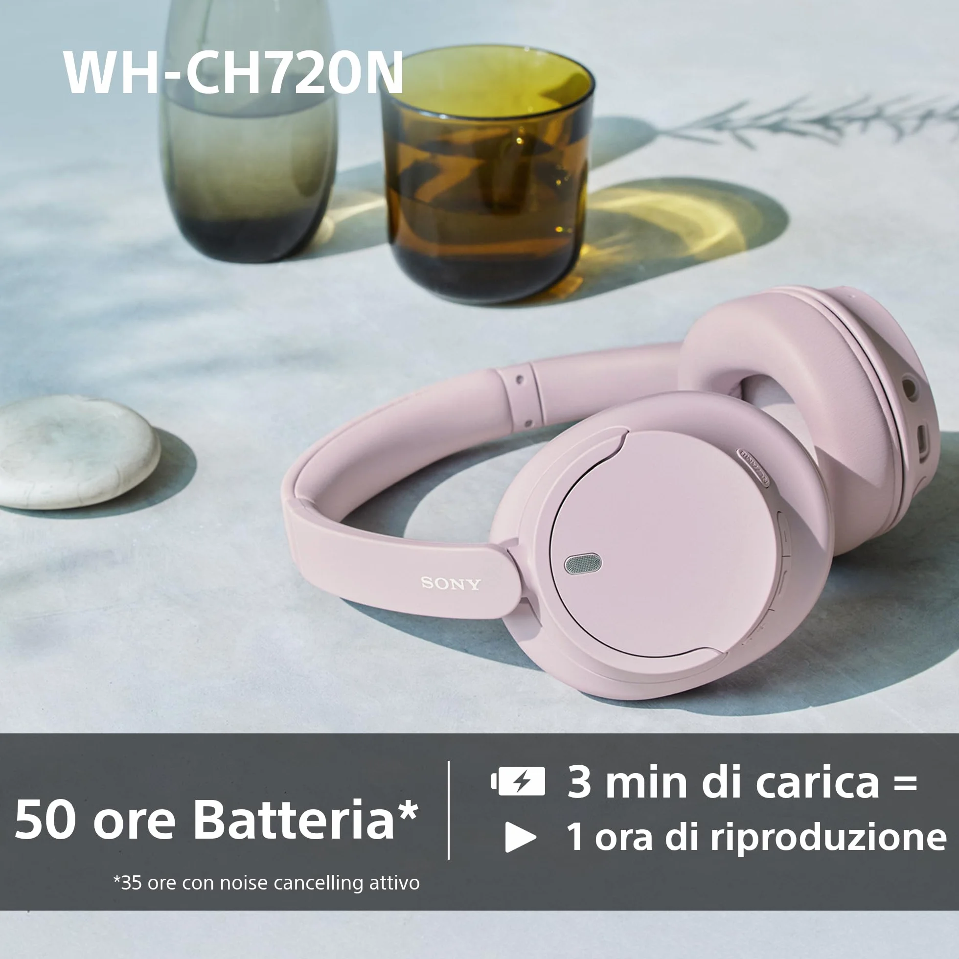 Sony WH-CH720N Cuffie Wireless Noise Cancelling Multipoint 35h Batteria Ricarica Rapida Nero