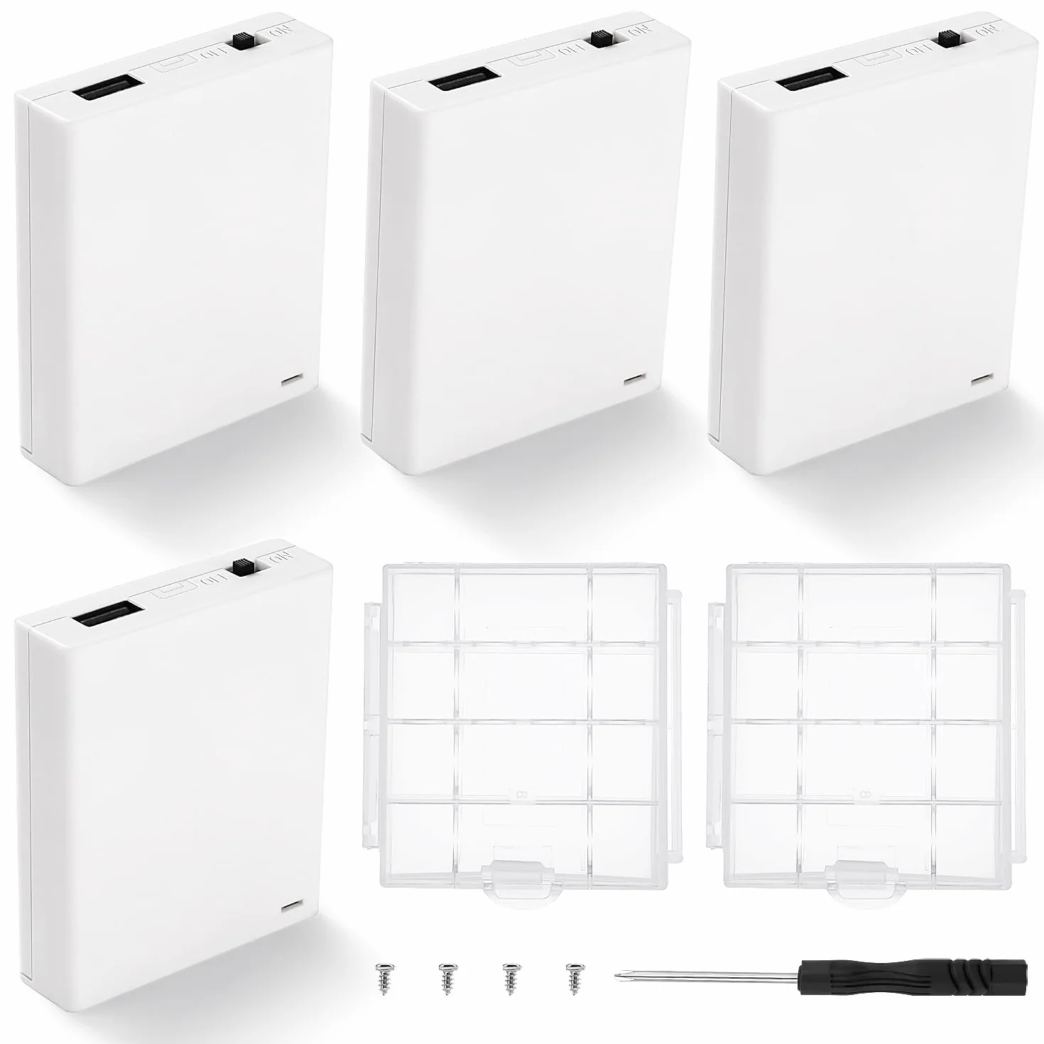 Portabatteria 6V 4x1.5V AA Supporto Batteria con USB Femmina Interruttore On/Off Bianco