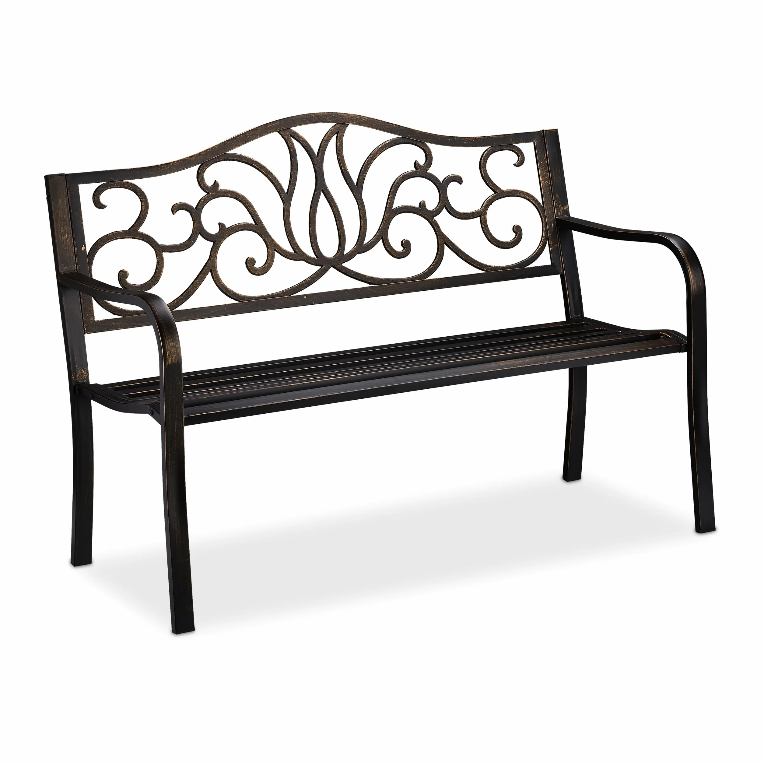 Relaxdays Panca da Giardino per 2 Persone, Stile Antico, Balcone, Acciaio e Ghisa, 90x127,5x63 cm, Nero-Bronzo
