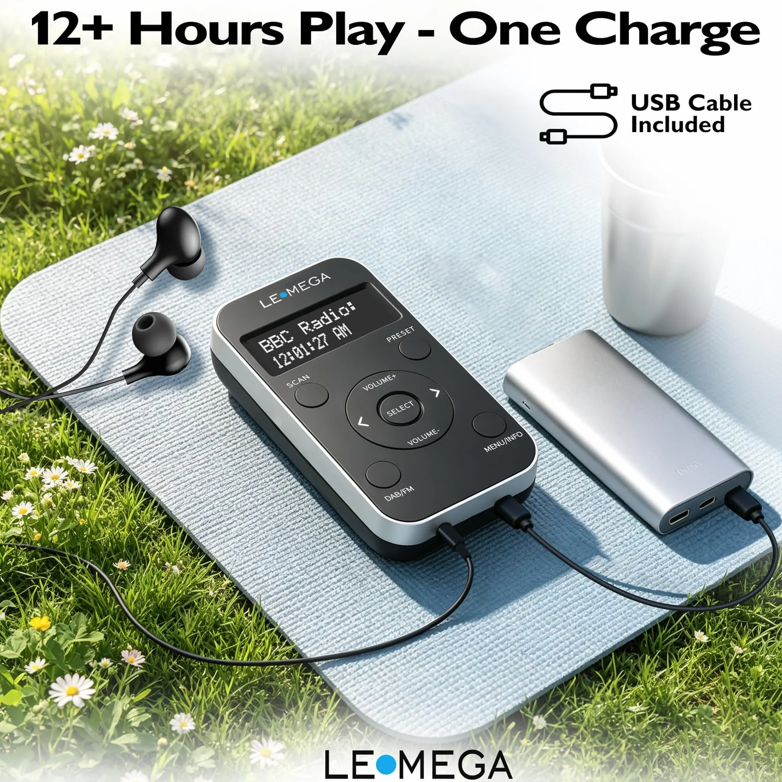LEMEGA PR1L Radio DAB Tascabile Portatile con Cuffie Incluse, Batteria Ricaricabile, 40 Preselezioni, Nero/Argento