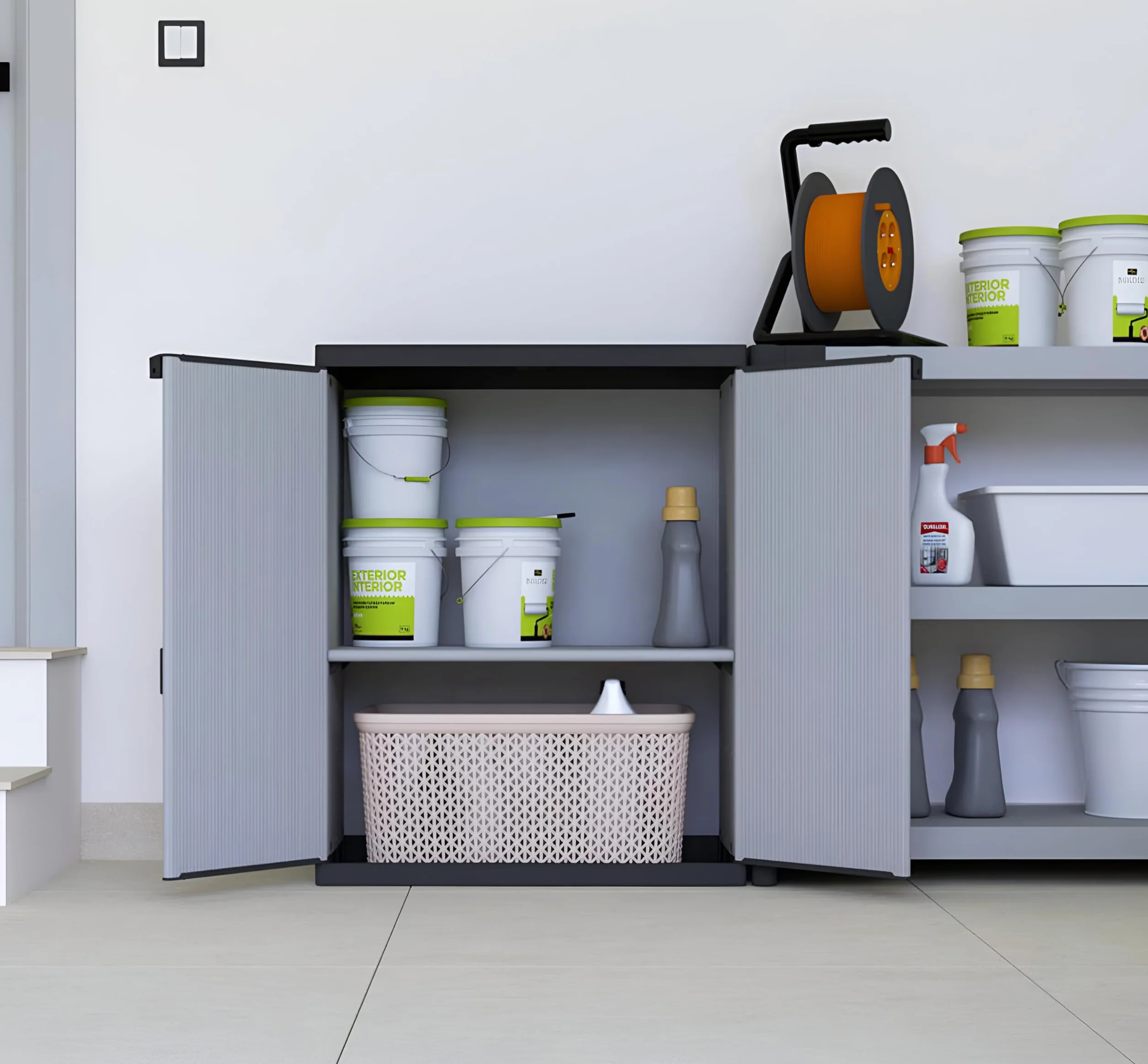 BuyStar Armadio Basso 2 Ante da Esterno 68x40x85h cm Ripiano Interno Maniglie Sistema a Incastro Senza Viti Idrorepellente
