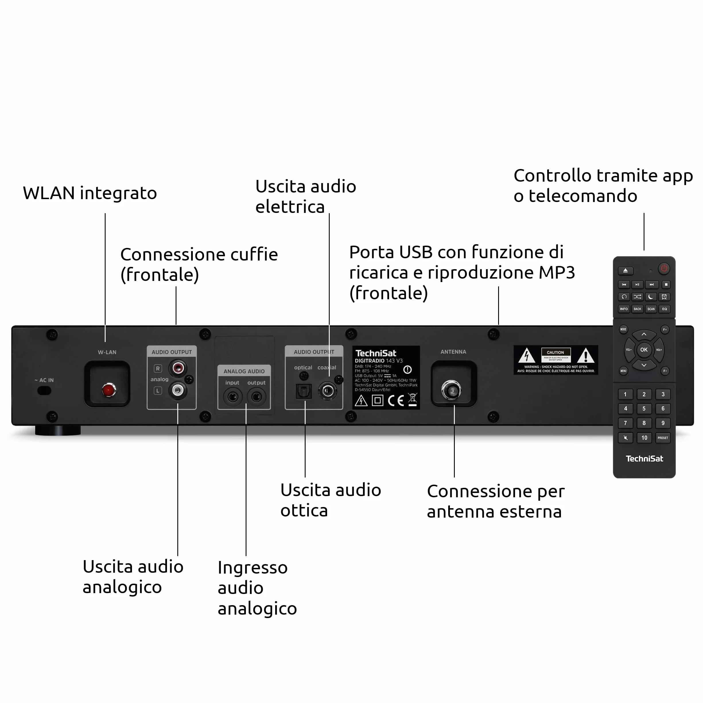 TechniSat DIGITRADIO 143 (V3) Sintonizzatore HiFi Radio Internet DAB+ Bluetooth Spotify Connect Nero