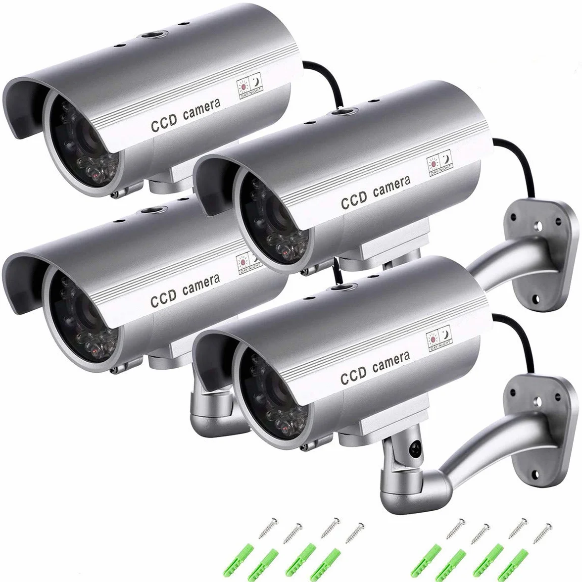 Telecamere di Sorveglianza Finte da Esterno 4 Pezzi Luce LED Lampeggiante Infrarossi