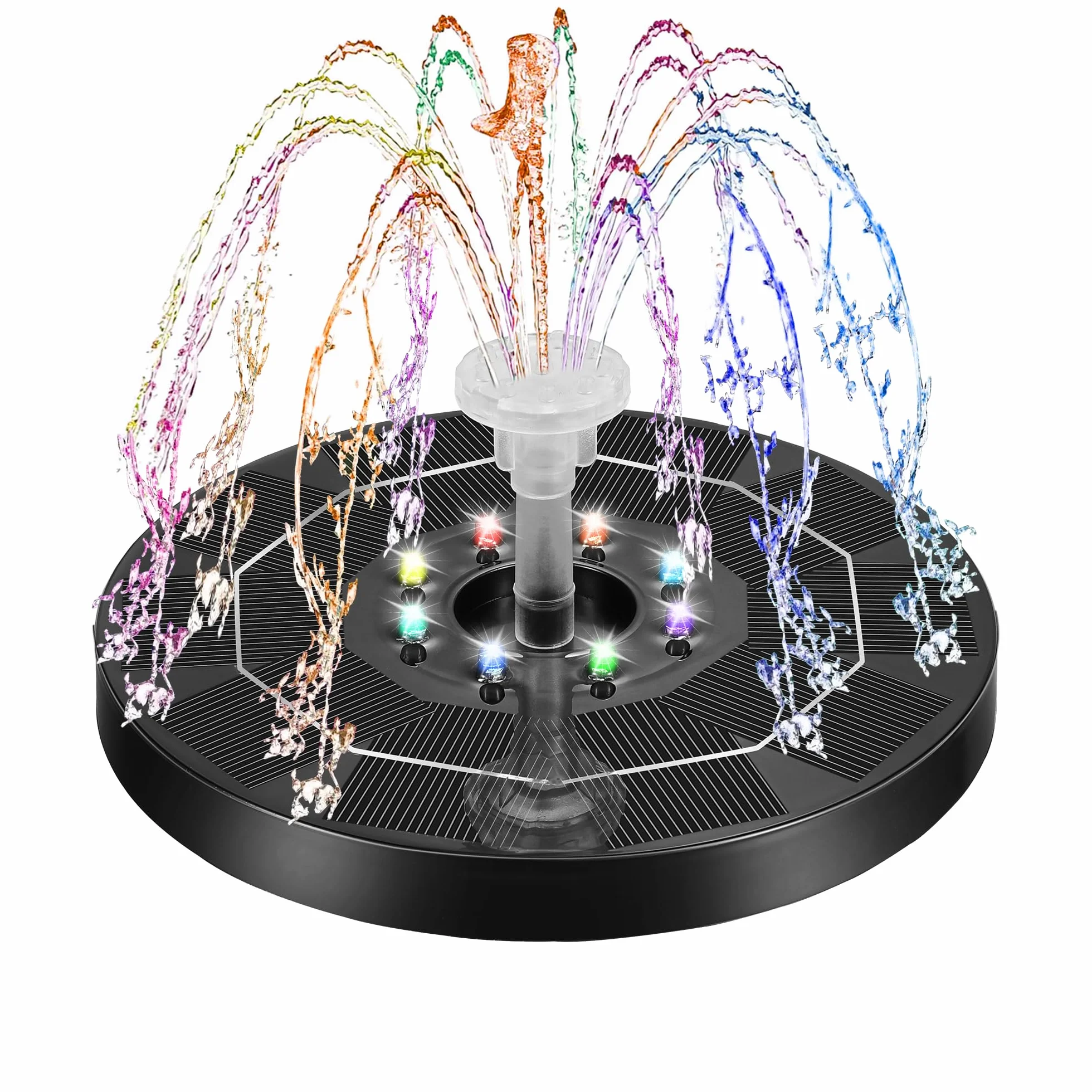 Kasanni Fontana Solare 3w Fontana Da Giardino Esterno Solare Con Led Luce, 6 Ugelli Fontana Solare Per Laghetto Adatto Per Giardini, Vasche Per Uccelli, Stagni