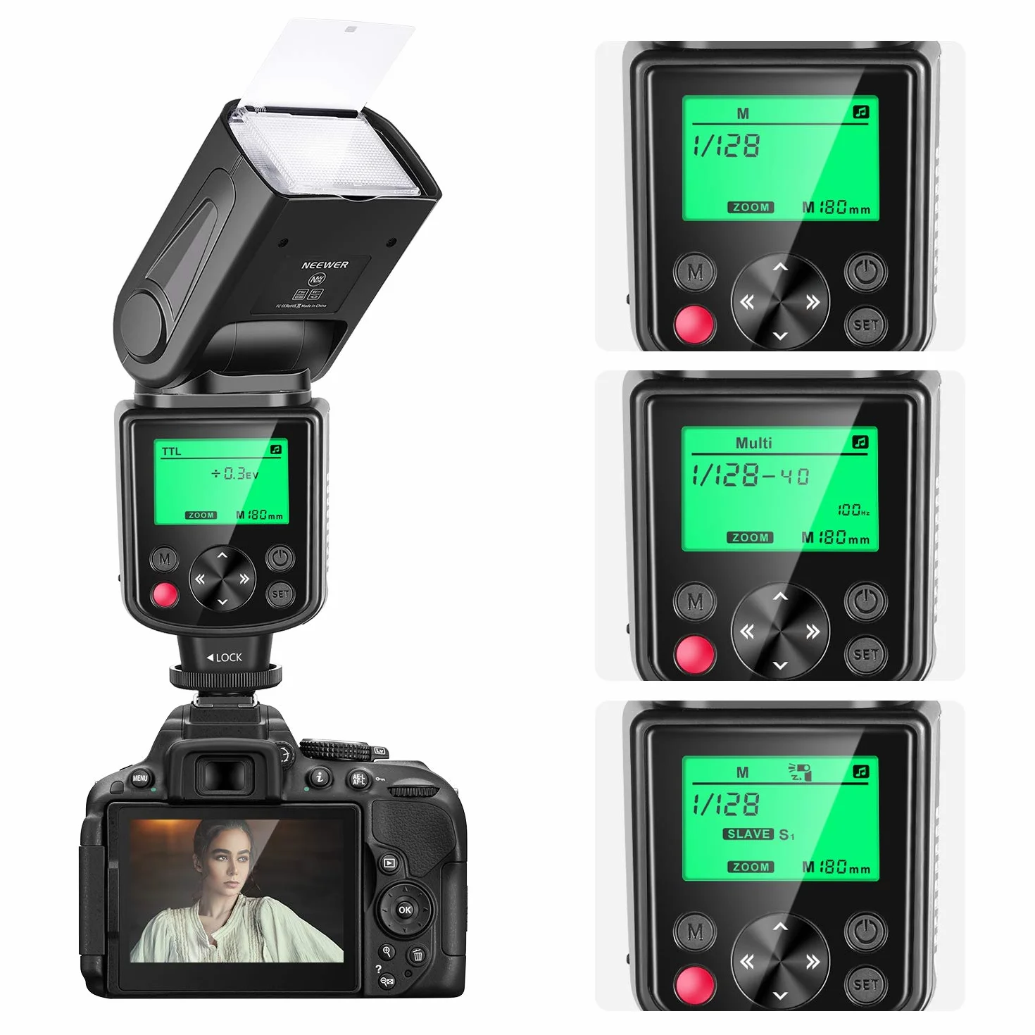 NEEWER 750II TTL Flash Speedlite con Schermo LCD per Nikon D4 D5 D60 D90 D300 D700 D750 D800 D810 D850 D3400 D5200 D7200