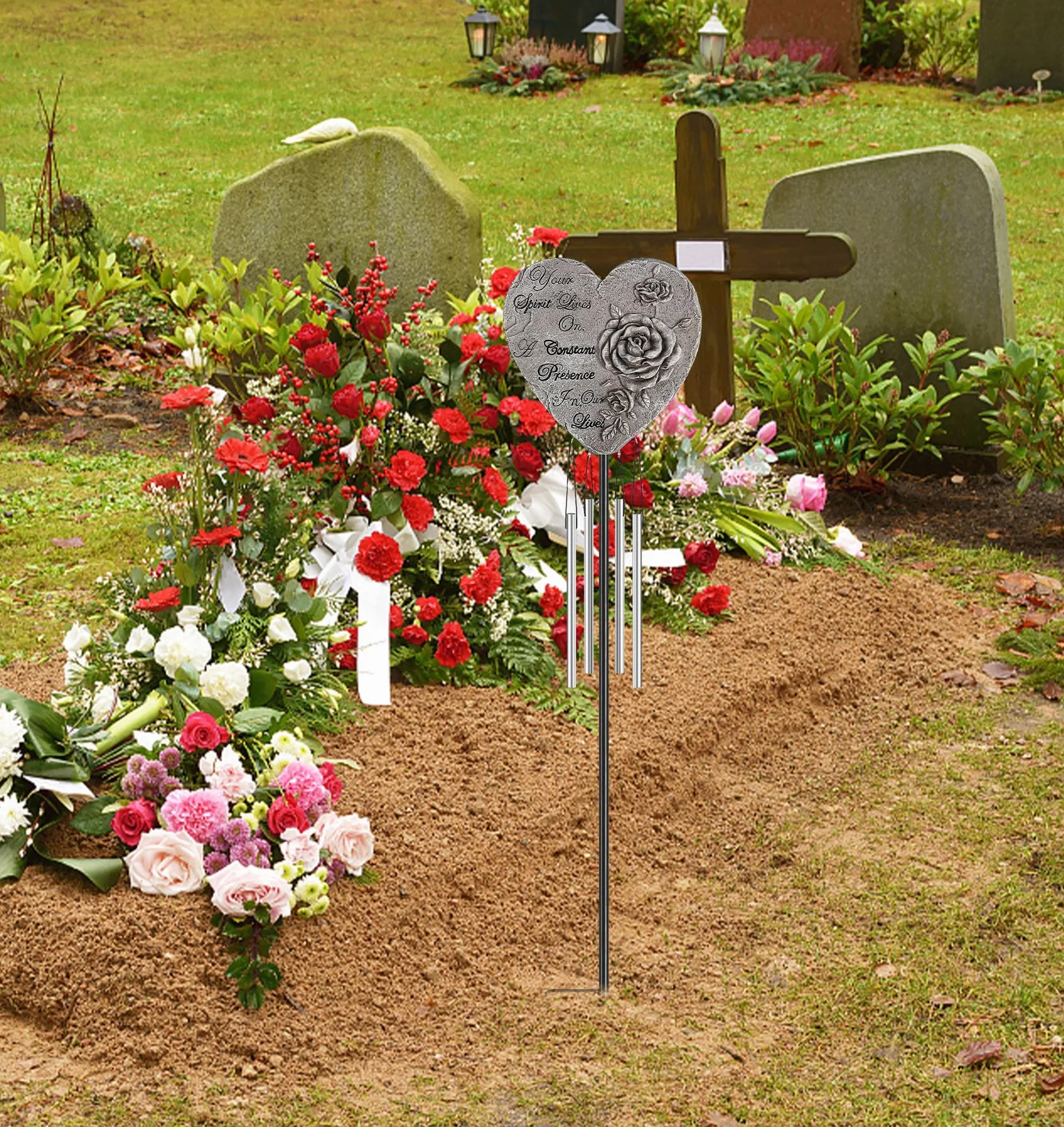 Bocola Campanello a vento commemorativo per cimitero, personalizzabile, in resina, regalo per la perdita di una persona cara, per giardino, patio, lapide, lapide, decorazioni per esterni, palo in