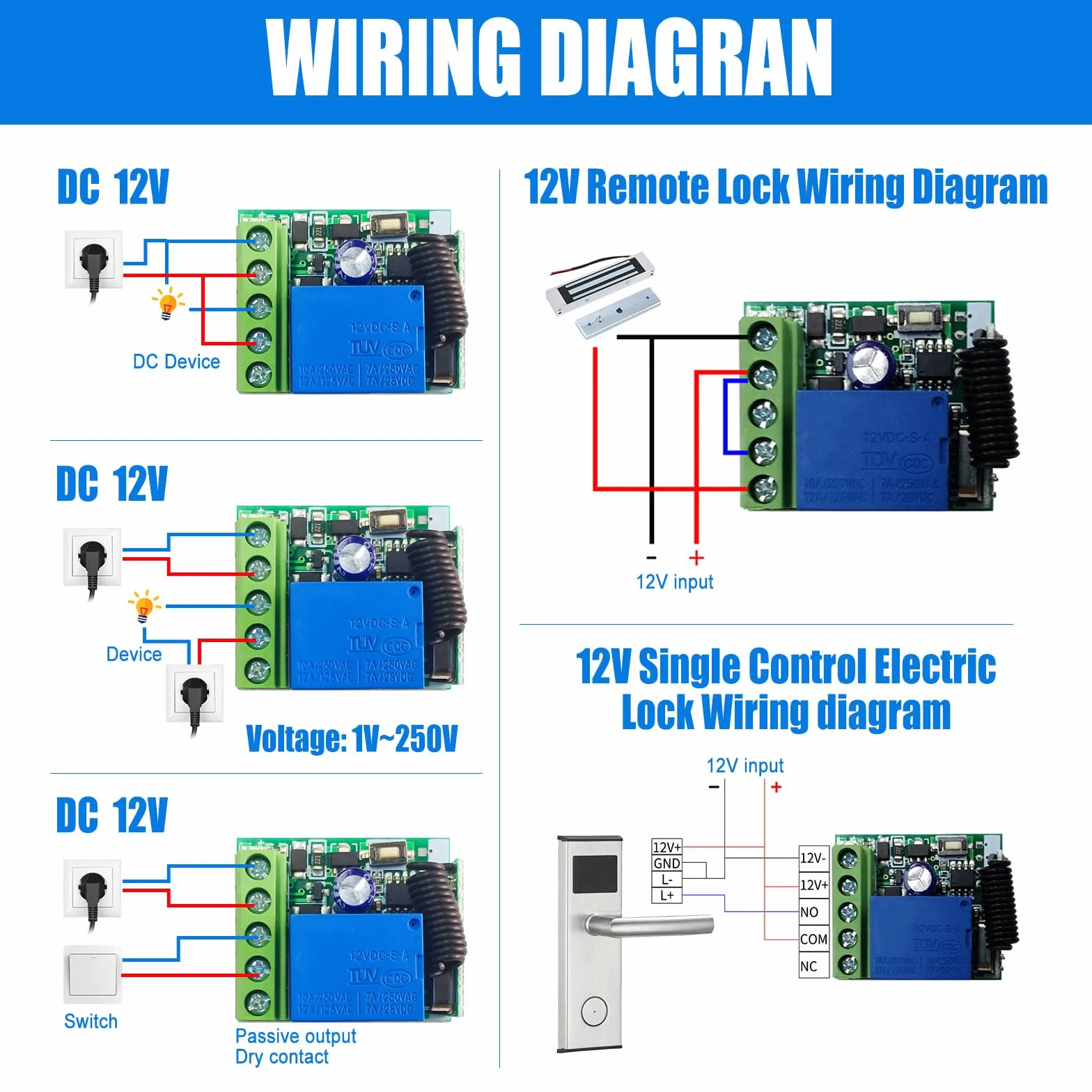 433 MHz Interruttore di controllo remoto senza fili DC 12V 1CH RF modulo ricevitore relè con trasmettitore lungo raggio per apriporta garage