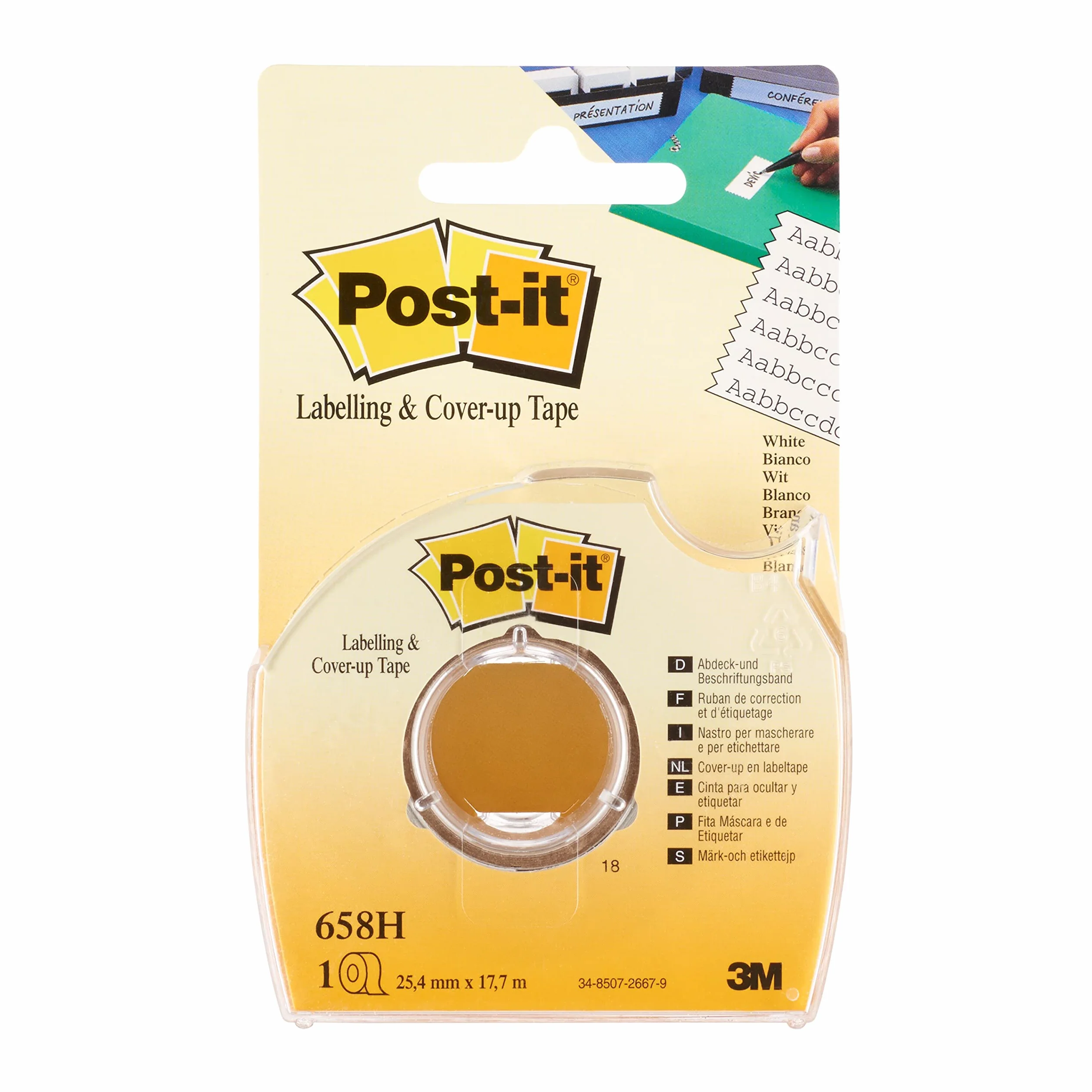 Post-it Nastro Adesivo in Carta Scrivibile Bianco Rimovibile Rotolo 25 mm x 17,7 m