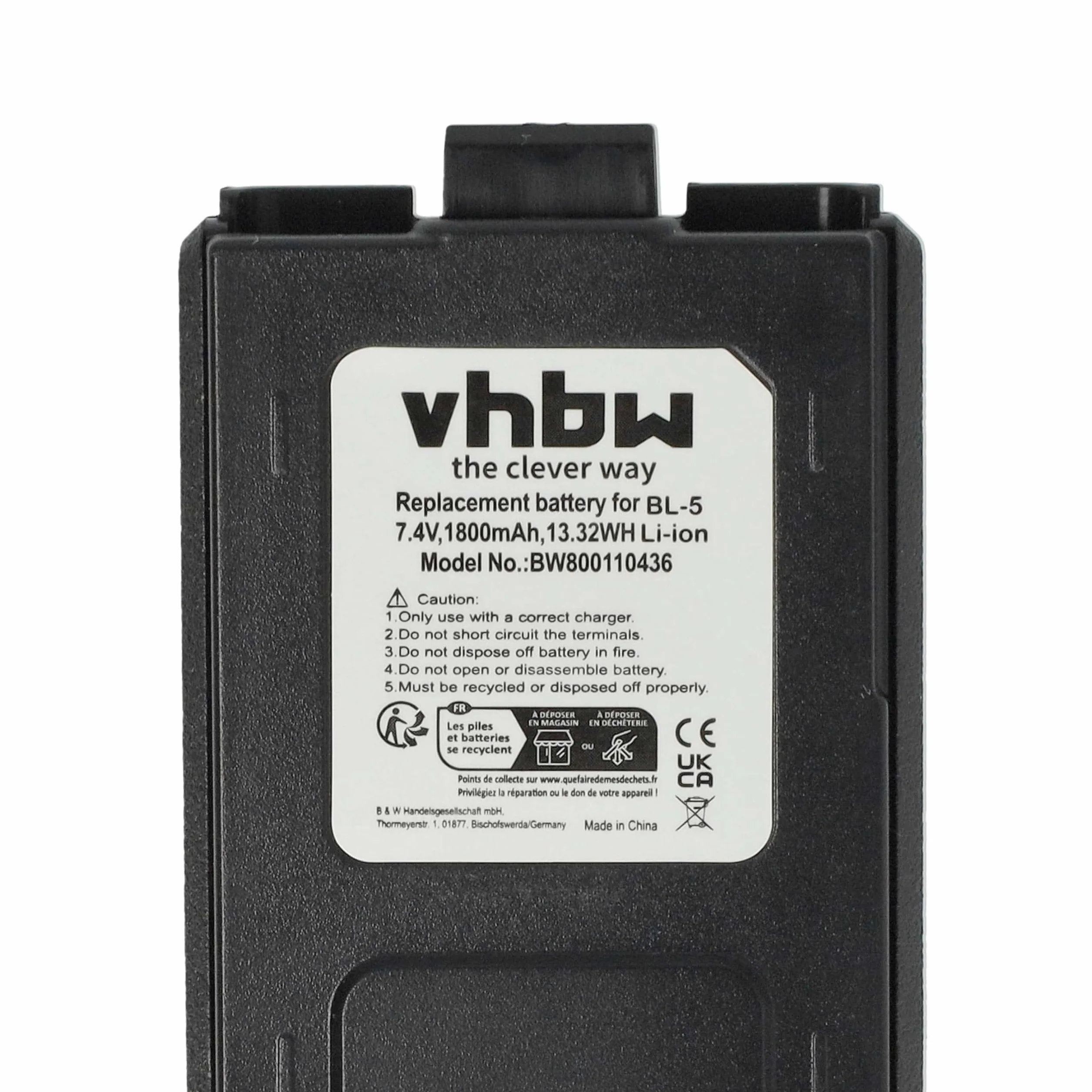 vhbw batteria compatibile Baofeng UV-5R UV-5RE UV-5RA 1800mAh 7,4V Li-Ion sostituisce BL-5
