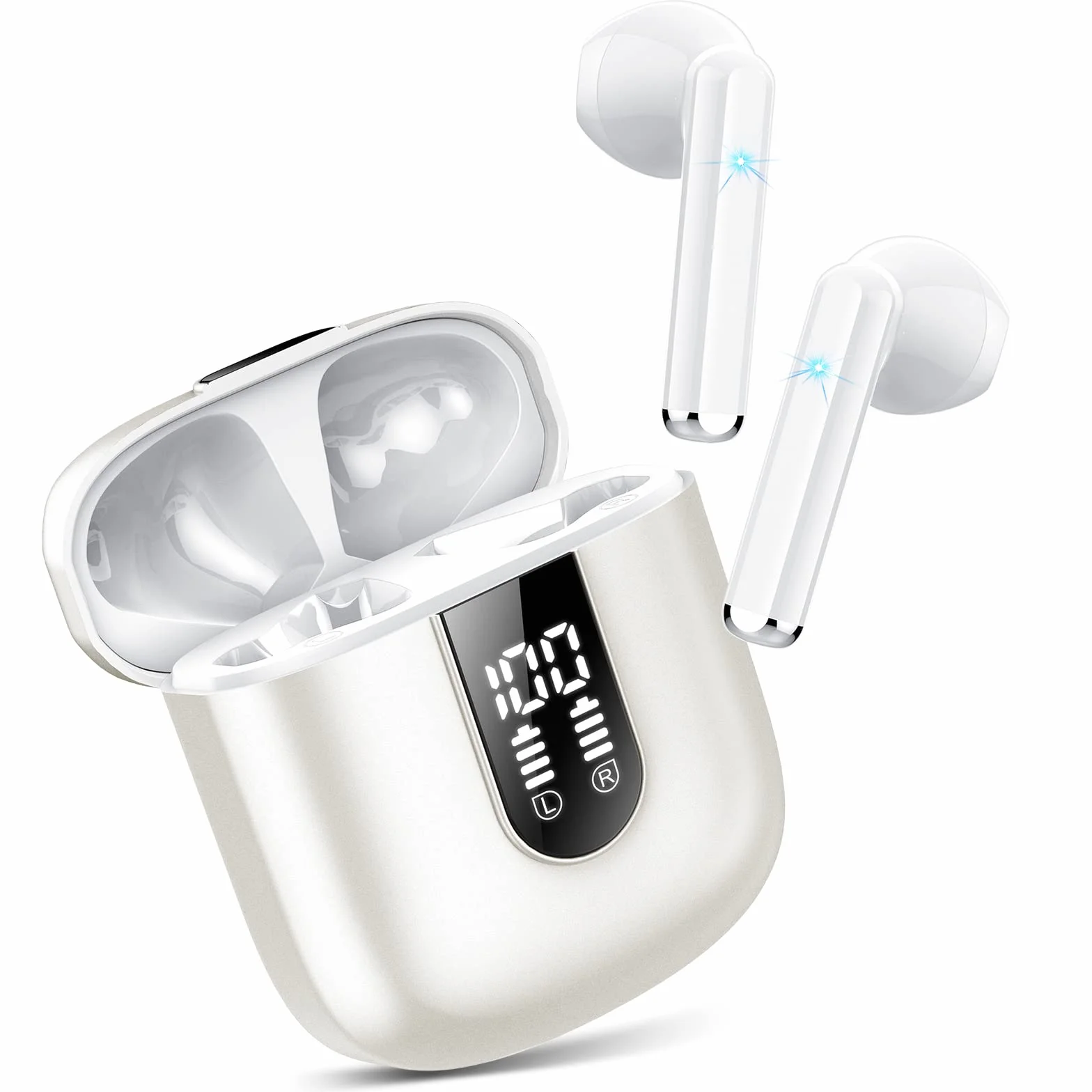 Jesebang Cuffie Bluetooth 5.4, Auricolari Stereo HiFi con 4 HD Mic, IP7 Impermeabili, 30 Ore Bianco