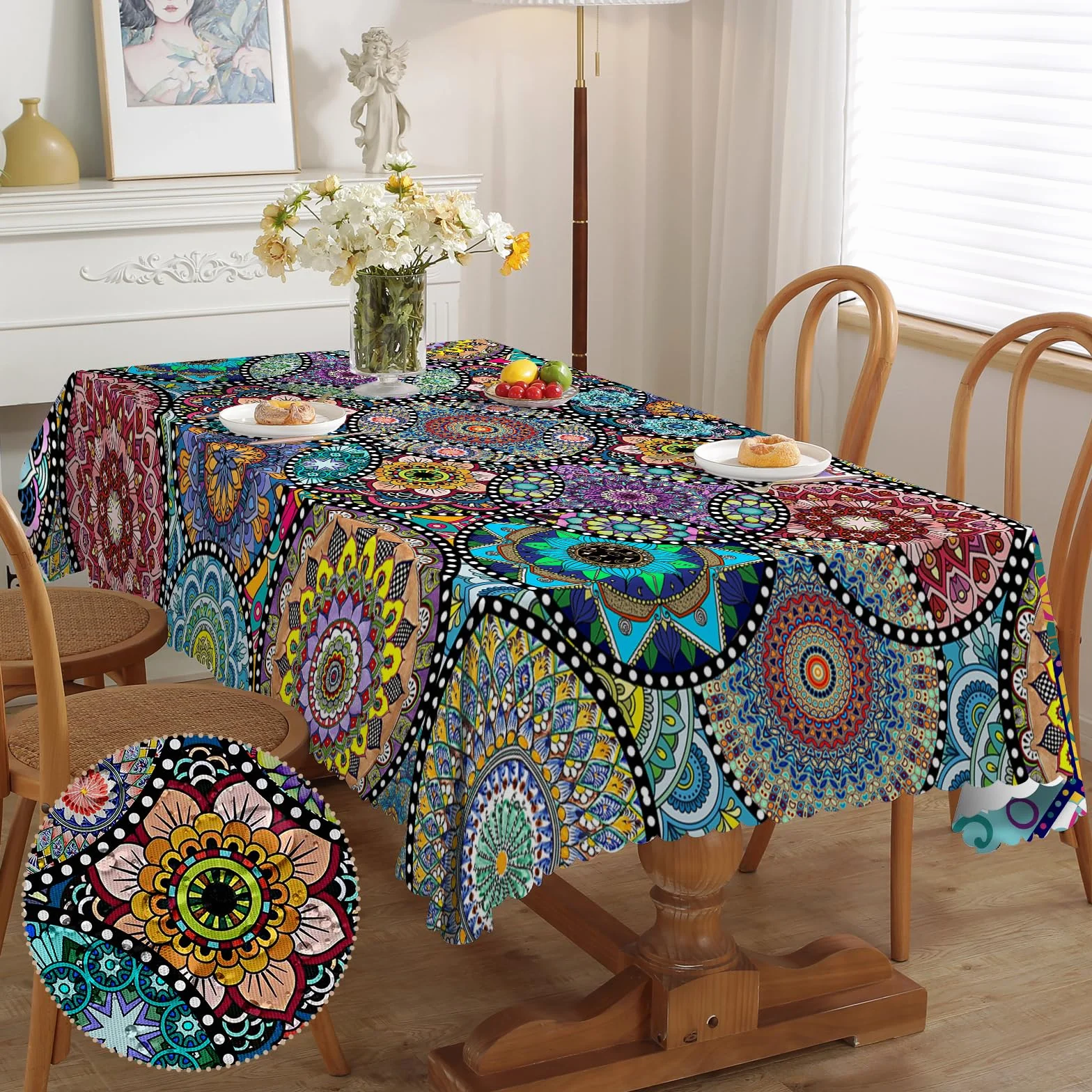 Tovaglia rettangolare antimacchia resistente alle intemperie 110 x 140 cm stile boho