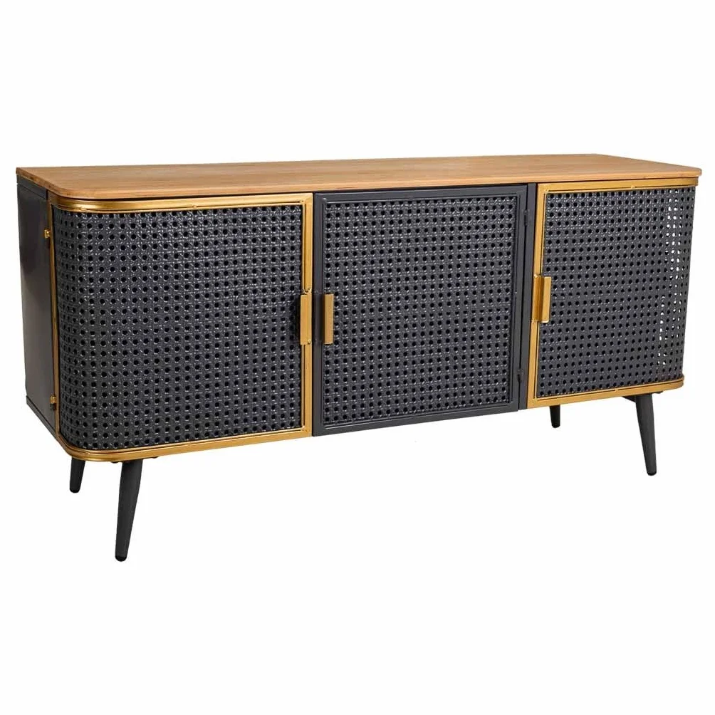 WANDERLUST DECO Aparador de Metal y Madera 3 puertas 118x38x58,5h cm