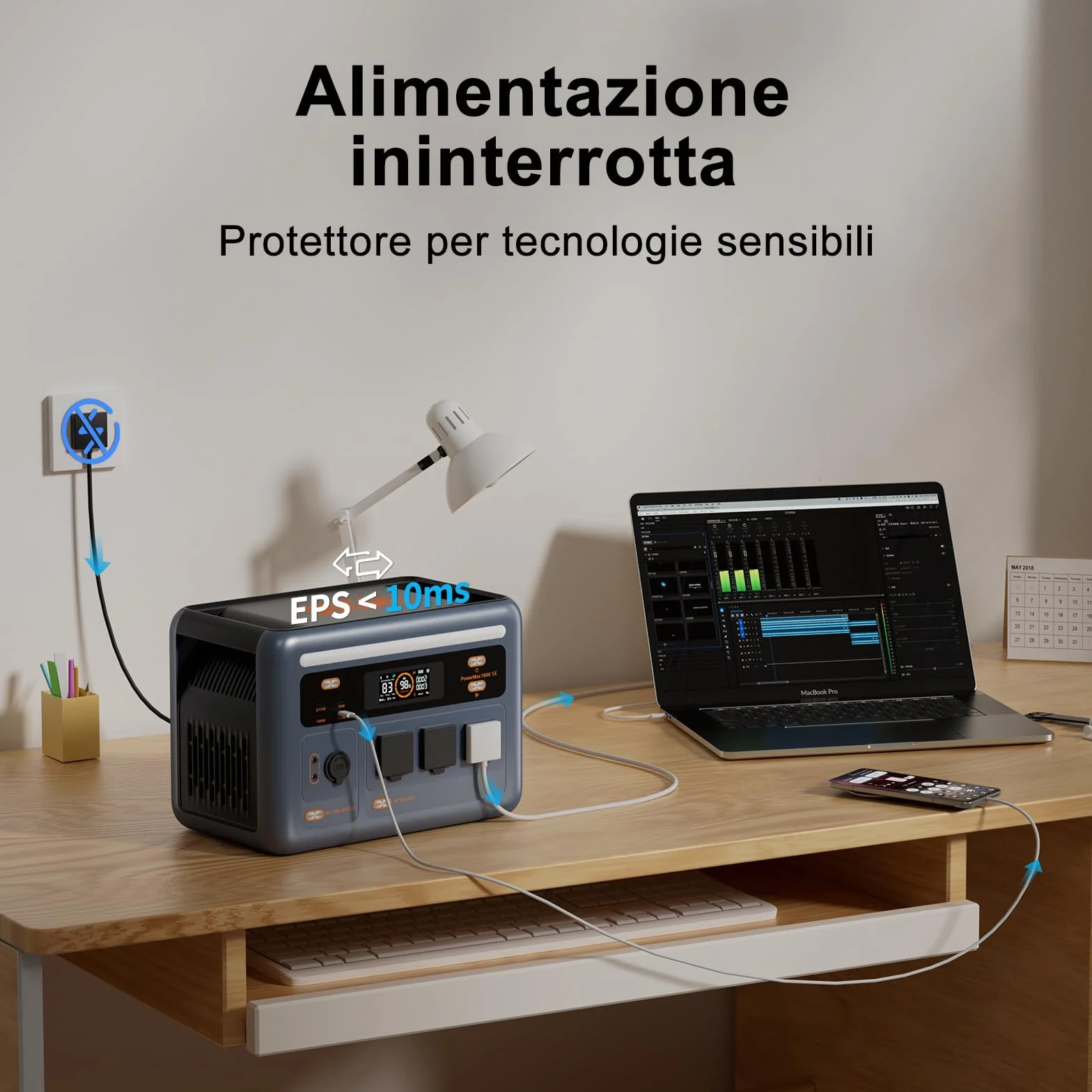 OSCAL Centrale Elettrica Portatile PowerMax 1800SE, LFP Batteria da 1024Wh, 3 Uscite CA 1800W (3600W Picco), Ideale per Campeggio, Viaggi, Interruzioni di Corrente