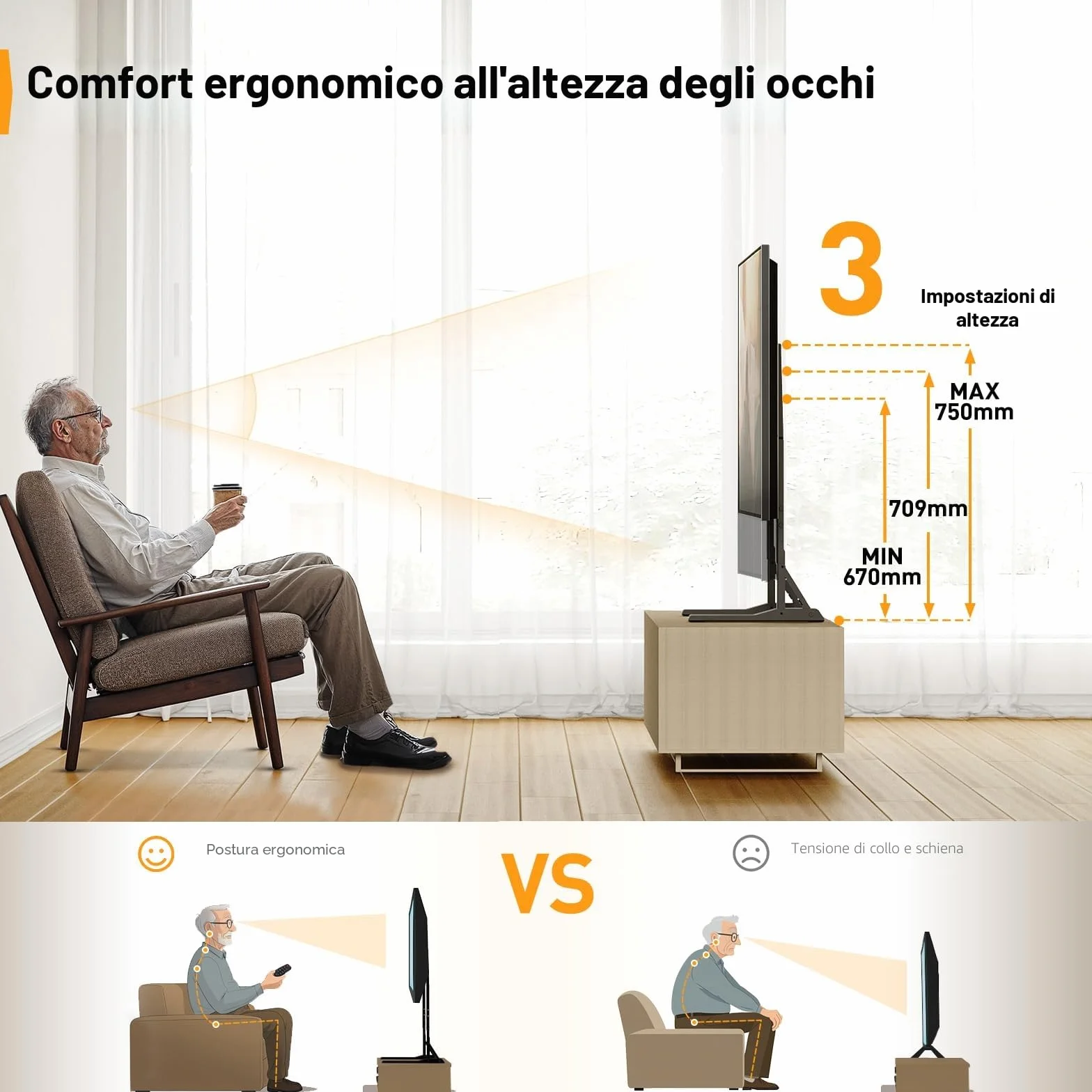 Perlegear Supporto TV da Tavolo Universale 22-70 Pollici VESA 800x600 mm 50 kg