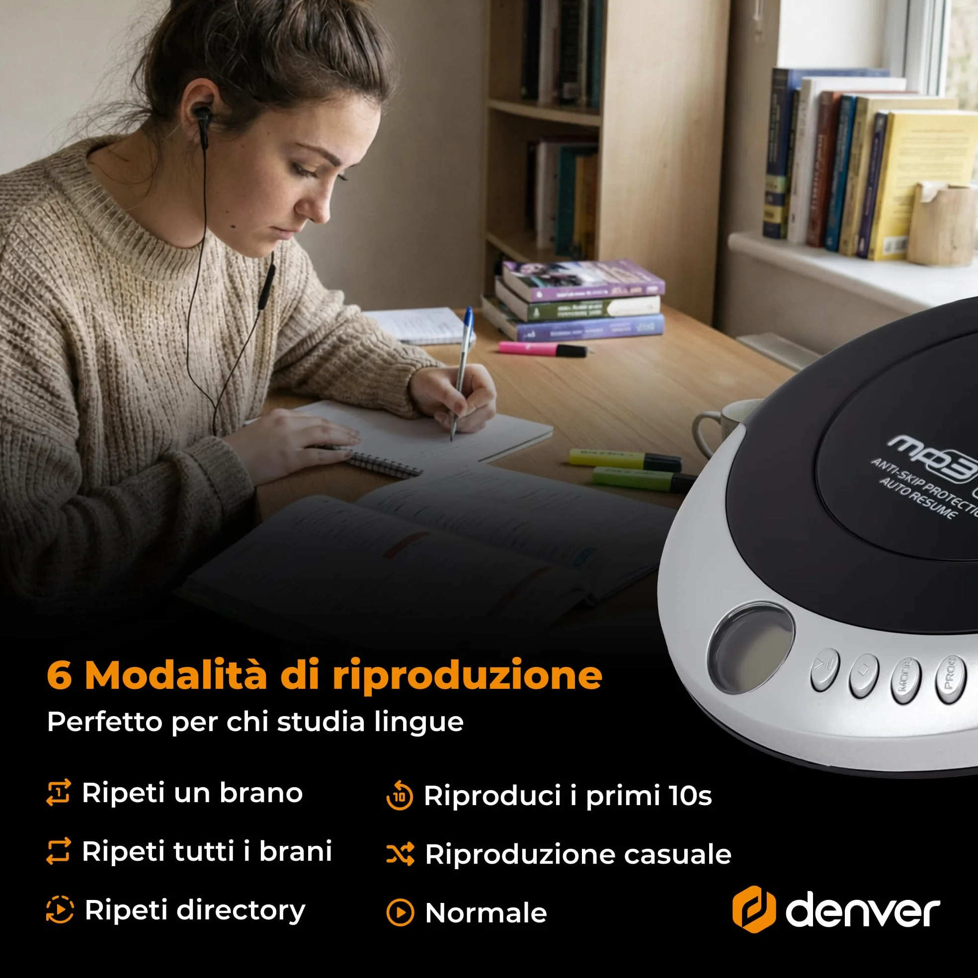 Denver DMP-391 Lettore CD Portatile Walkman Anti-Shock Bassi