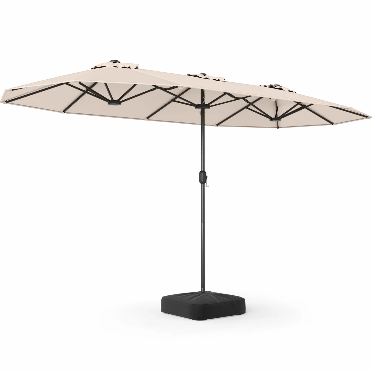 COSTWAY Ombrelloneda Giardino Doppio 400 x 200 cm, Ombrellone Rettangolare con Base, Anti-UV, con Manovella e 12 Stecche, per Giardino Piscina Patio (Beige)