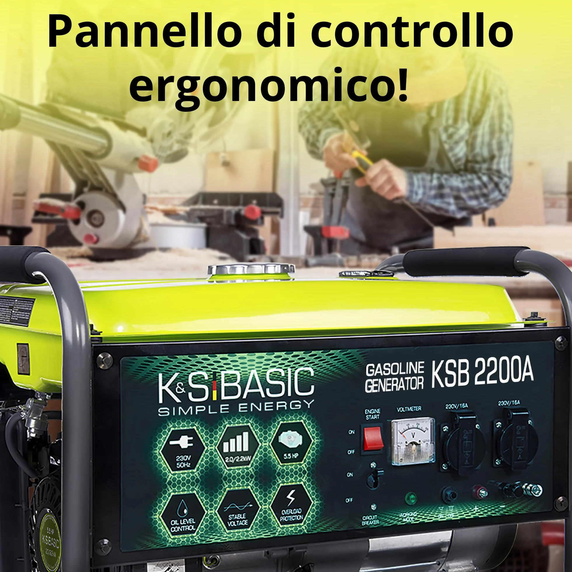 KSB 2200А - Generatore di corrente, motore a benzina a 4 tempi, 5,5 CV, in alluminio, con regolatore automatico di tensione (AVR), 2200 W 16 A, 230 V per uso domestico e ricreativo