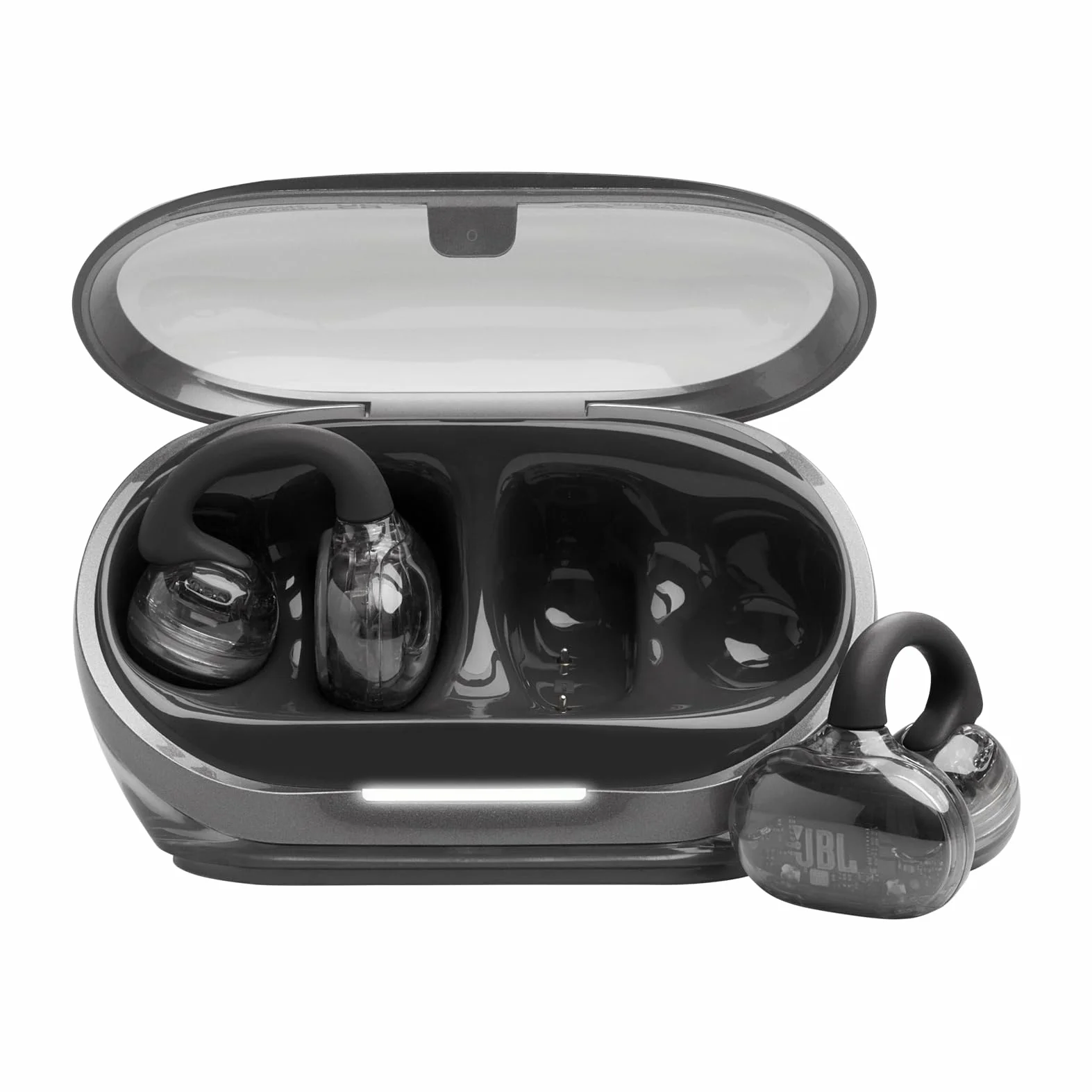 JBL Soundgear Clips Cuffie Open-Ear True Wireless, Autonomia 32h, IP54, Ghost Black