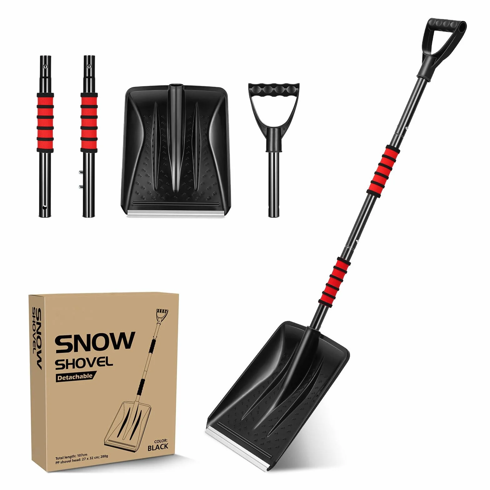 Yarnow Pala Da Neve Per Auto Pieghevole Con Raschietto Ghiaccio Staccabile Manico D-Grip Telescopico Pala Neve Invernale Leggera Per Campeggio Emergenza All'Aperto