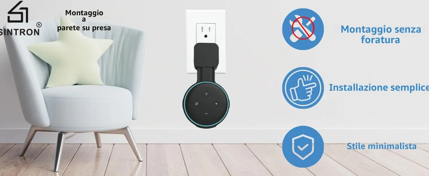 Sintron Supporto da Parete per Dot 3, Google Mini Altoparlante Intelligente, Staffa Salvaspazio, Nero