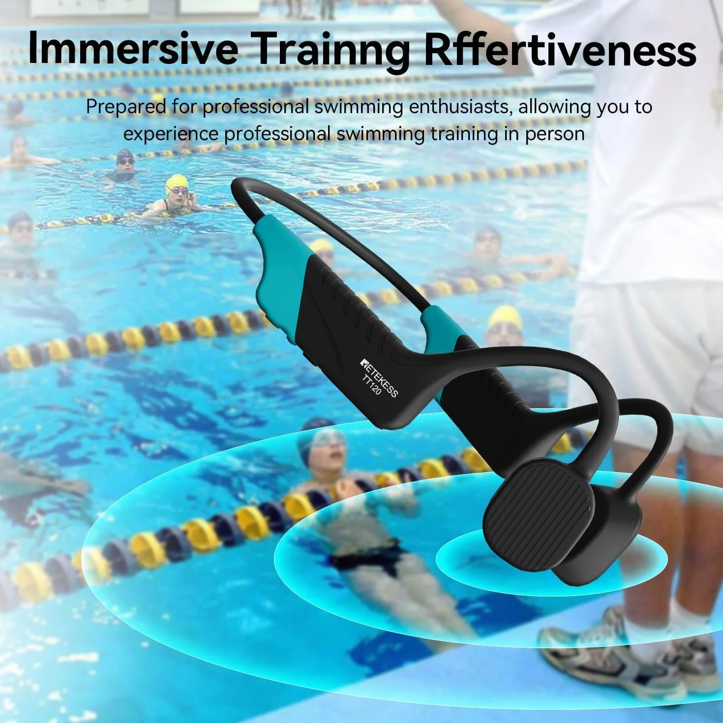 Retekess TT120 Ricevitore Cuffie Nuoto a Conduzione Ossea Impermeabile IP68 120M Comunicazione Subacqueo