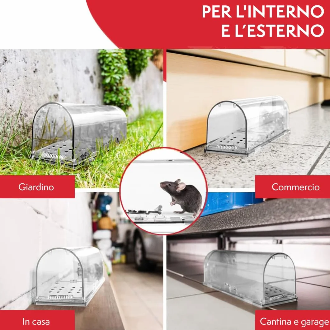 PATTLER® Trappola per Topi Vivi - Trappole per topi da Esterno e Interno - Trappole topi utilizzabili con esche per topi di vario genere - Trappola per Topi Grandi e Piccoli topi - Transparente 1 Pz