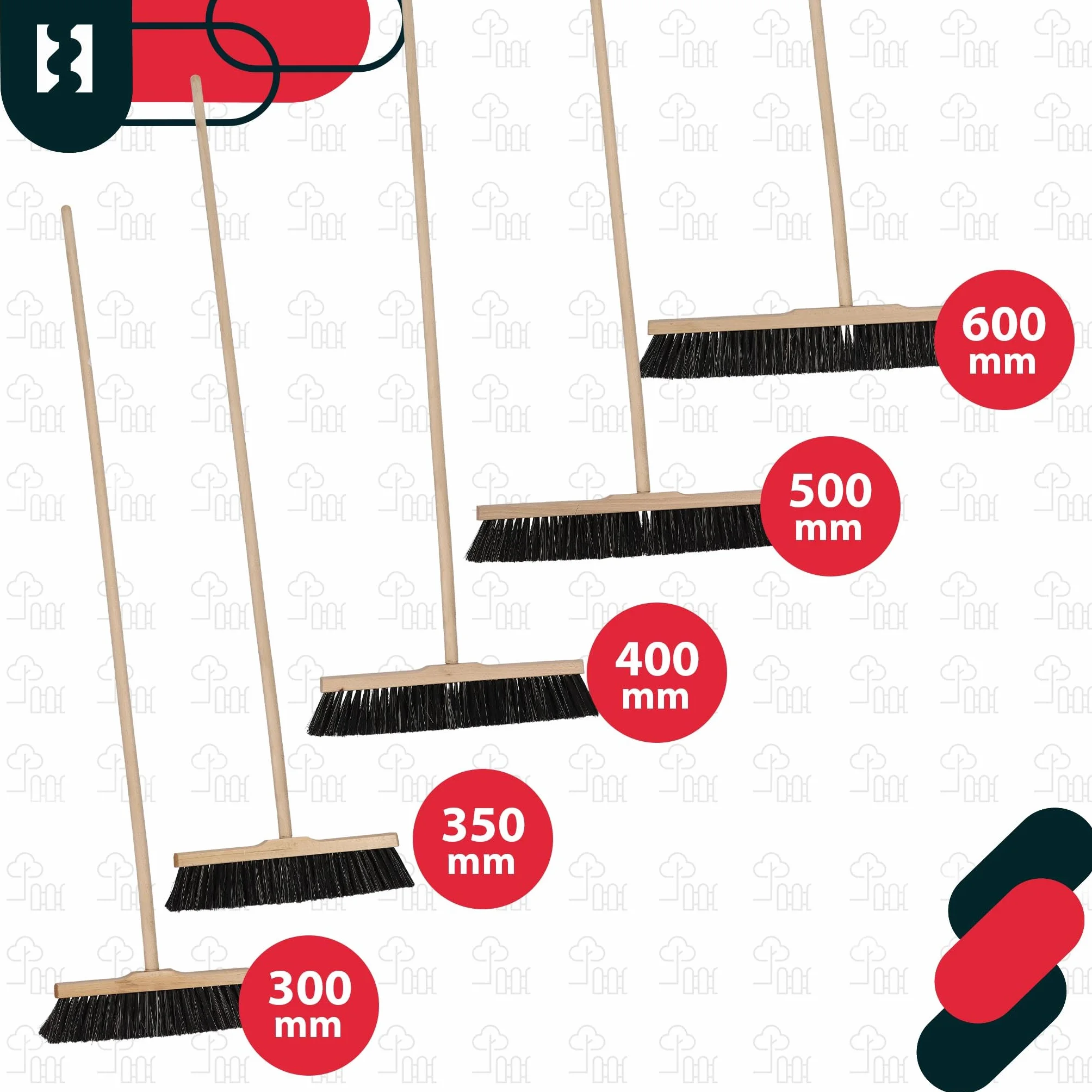 KOTARBAU® Scopa con Manico - 30 cm - scopa da esterno - Scopettone Industriale - spazzolone industriale - Marrone - per Esterni e Interni - per Giardino - Casa - Ufficio