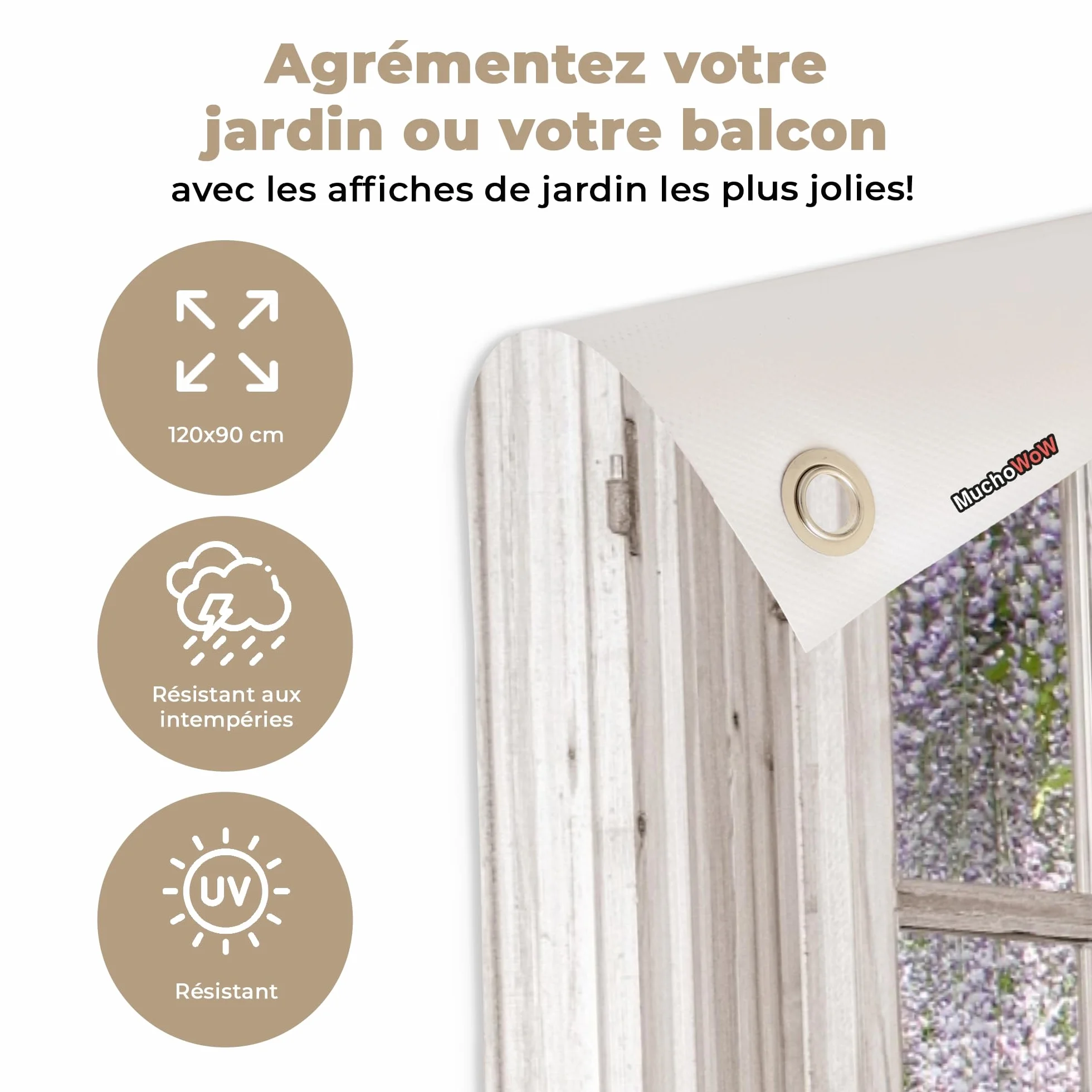 MuchoWow© Decoracion Pared Exterior 120x90 cm Posters Decorativos Jardin Terraza Balcon Wall Decoration Decoración Patio Póster De Jardín Glicinia - Flores - Vista - Árbol - Primavera