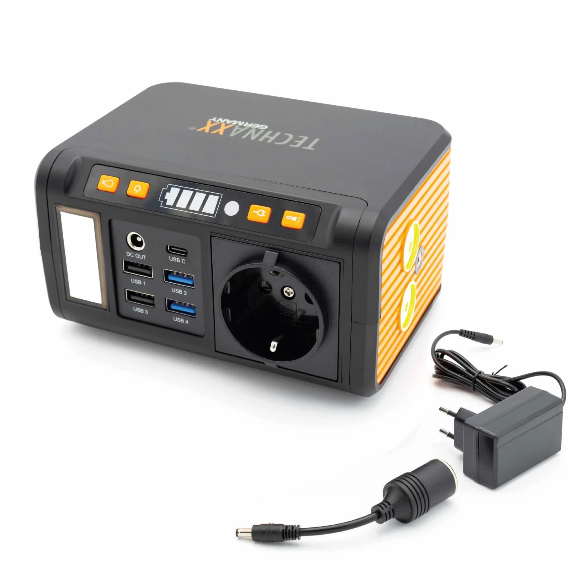 Technaxx Mini Power Station Portatile 74Wh 80W – Presa AC 230V, USB-C PD 18W, 4×USB-A QC3.0, Uscita DC, LED, Compatibile con Ricarica Solare–Generatore per Campeggio – Modello Aggiornato 2026 TX-205+