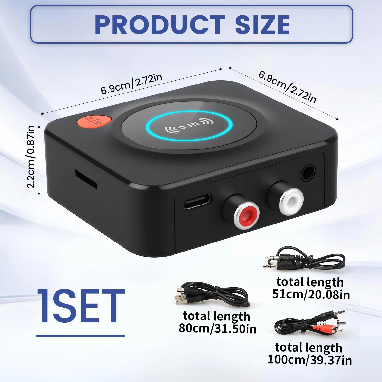 Ricevitore Bluetooth 5.1 HiFi per Stereo, Adattatore Audio Wireless RCA 3,5 mm, 30 Metri