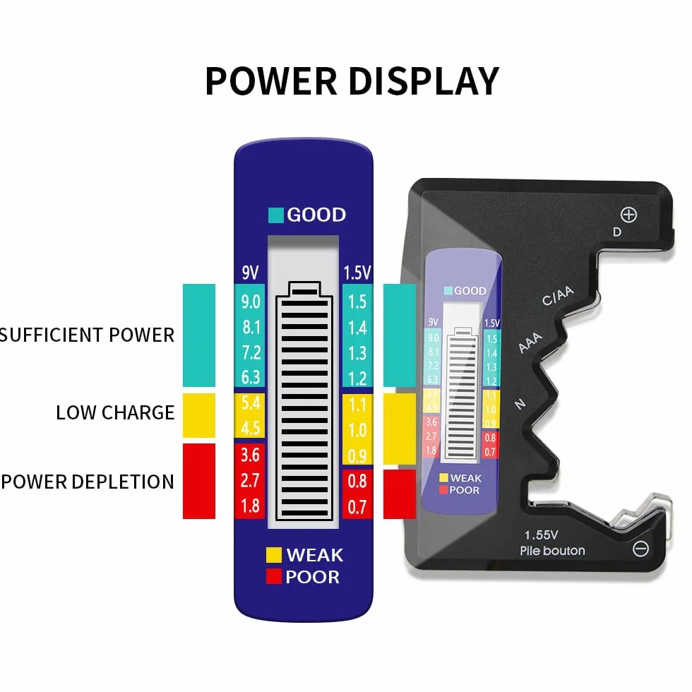 DollaTek 1.5V 9V Digital Battery Tester universale per AA AAA LR44 - Nero