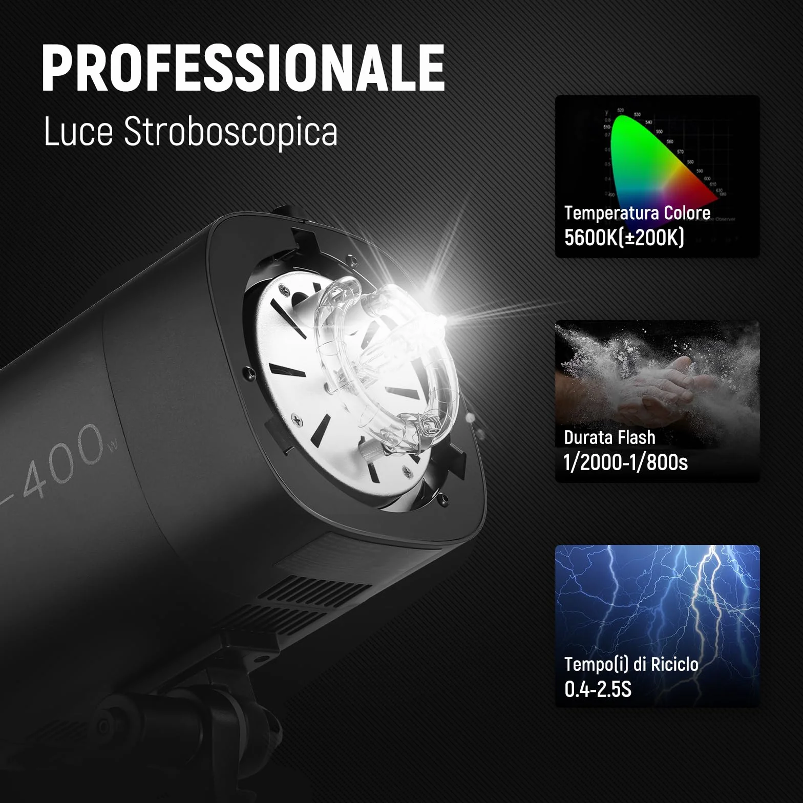 NEEWER S101-400W Strobo Flash 150W Lampada Pilota 9 Livelli 400W GN65 5600K Riflettore Standard Attacco Bowens Ventola Silenziosa S1/S2