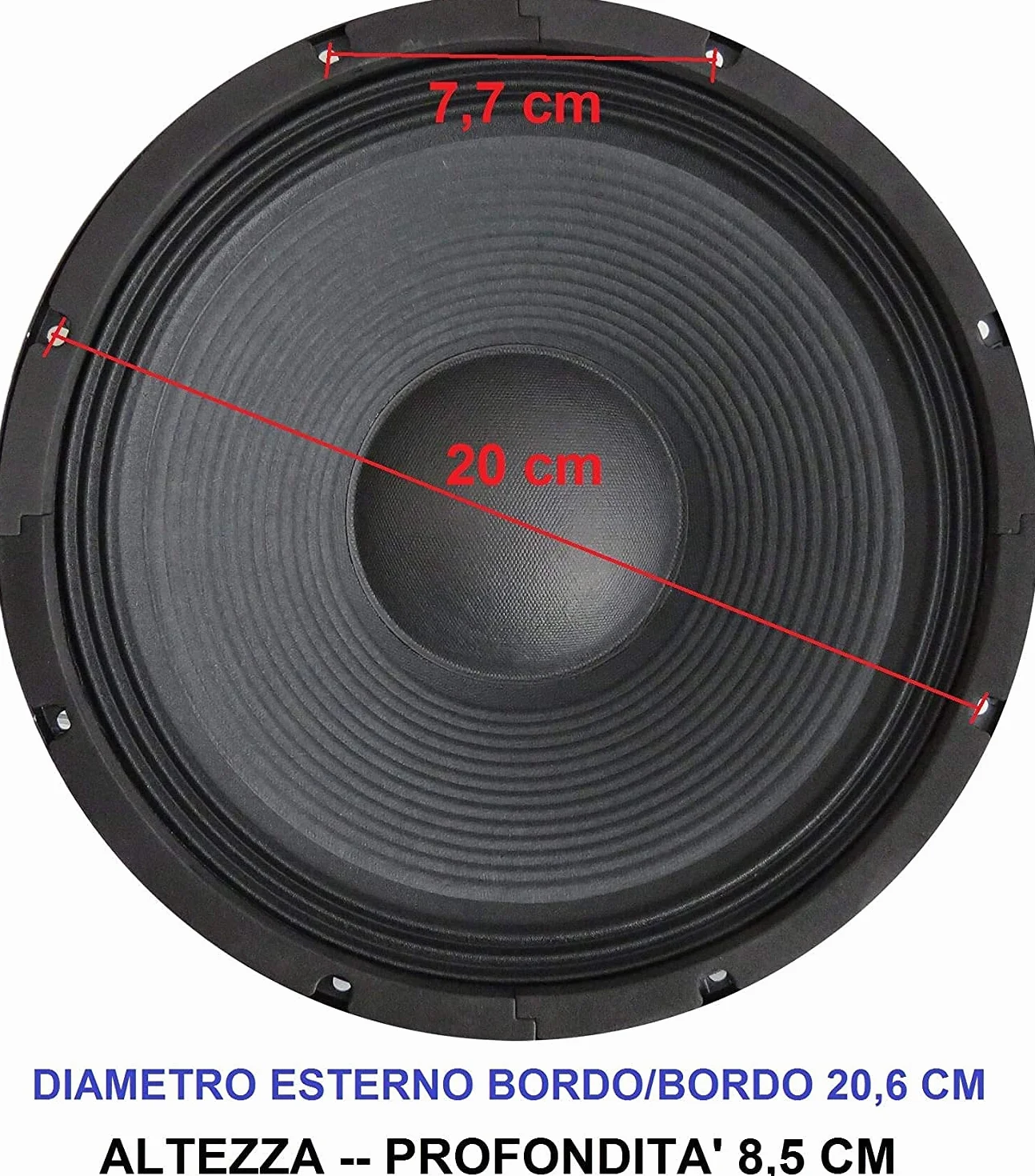 Coppia woofer 20 cm 8 Ohm 200W altoparlanti 200mm ricambi casse acustiche