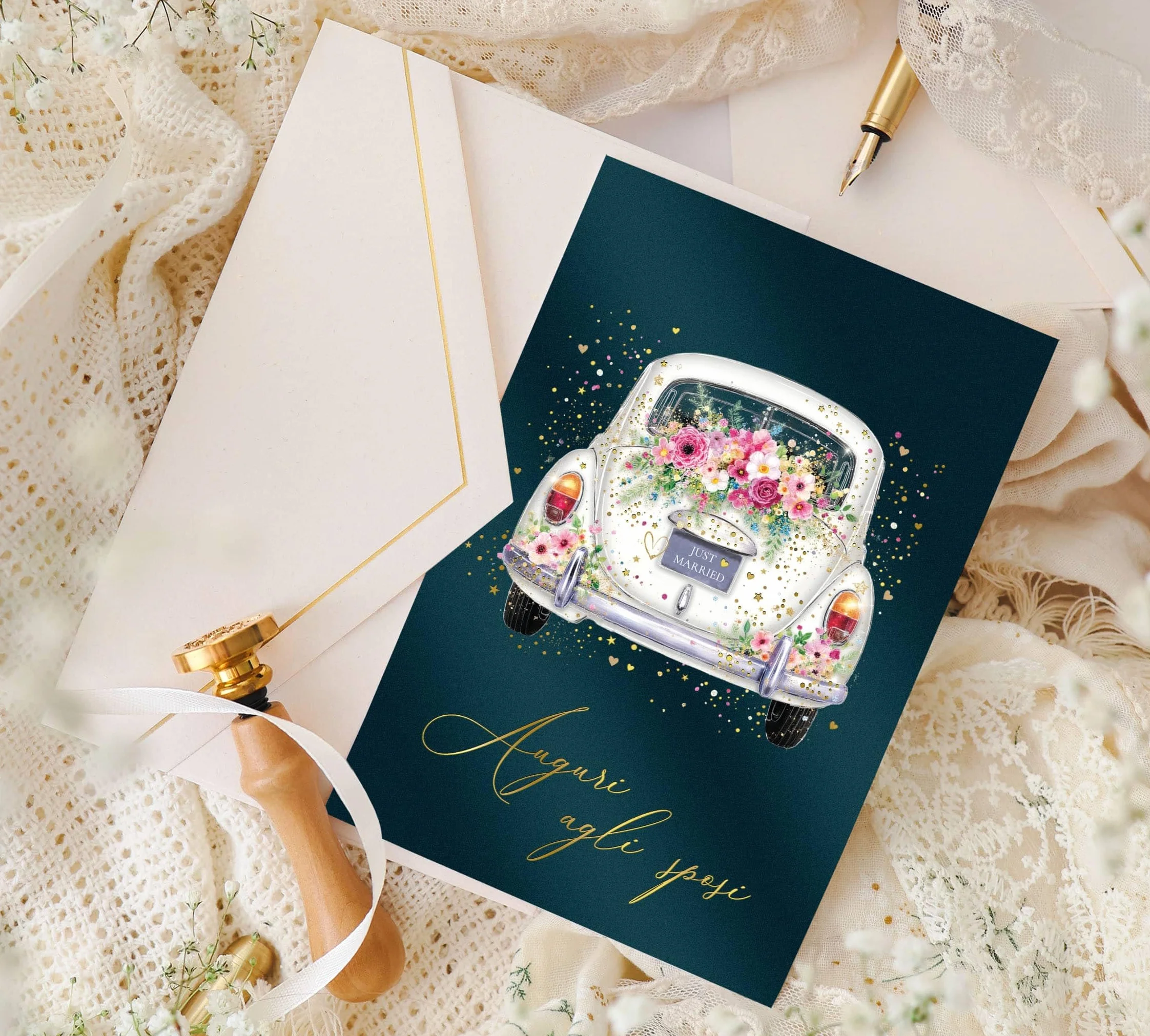 Joli Coon Biglietto auguri matrimonio premium STARDUST Weddingcar 17 x 11,5 cm